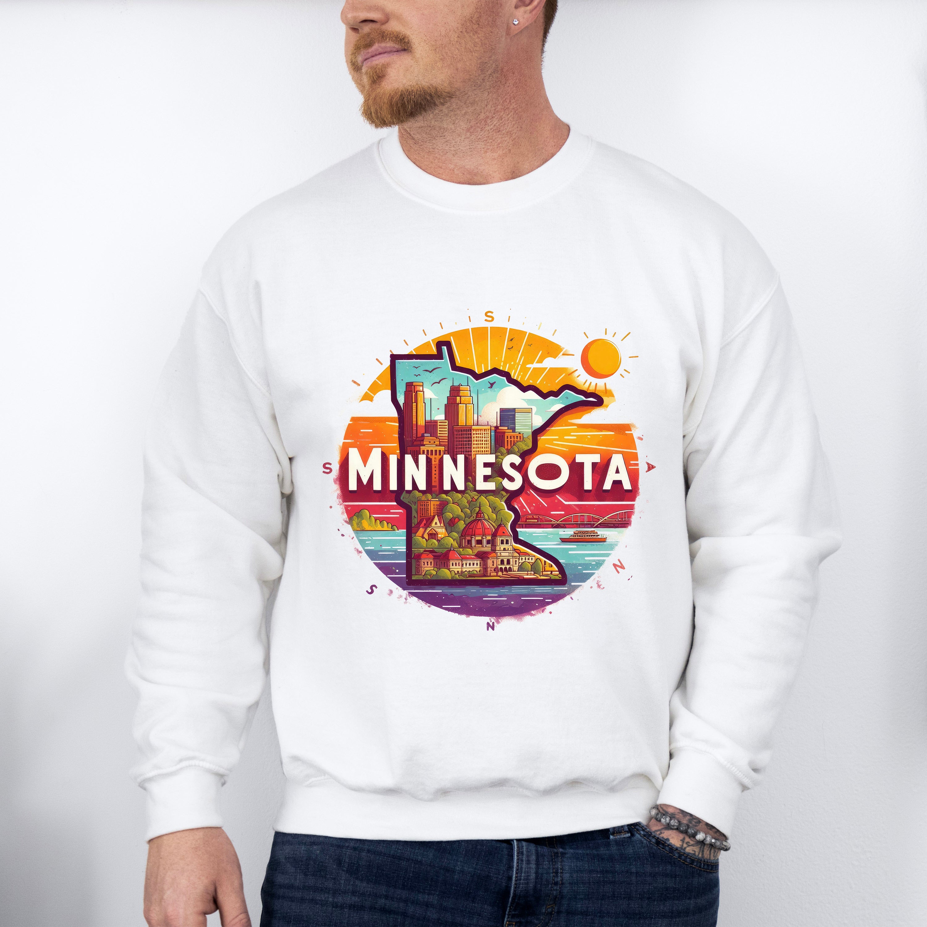 Colorful Minnesota Design - States &amp; Cities Unisex Crewneck T-Shirt Sweatshirt Hoodie