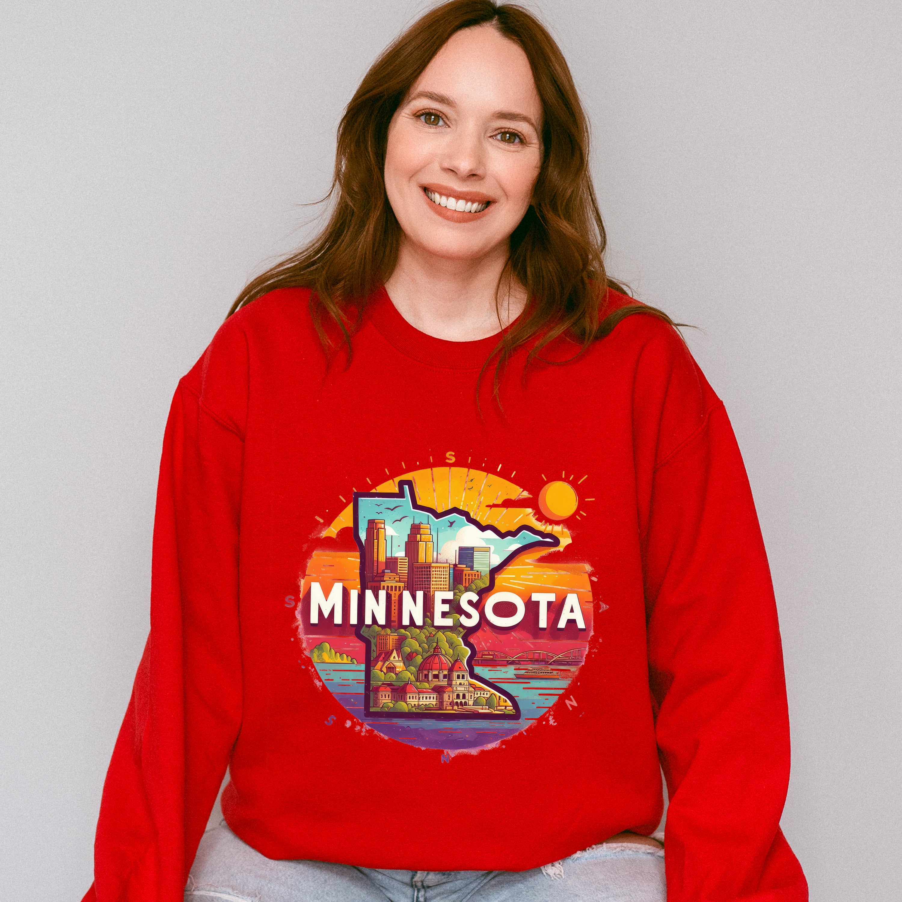 Colorful Minnesota Design - States &amp; Cities Unisex Crewneck T-Shirt Sweatshirt Hoodie