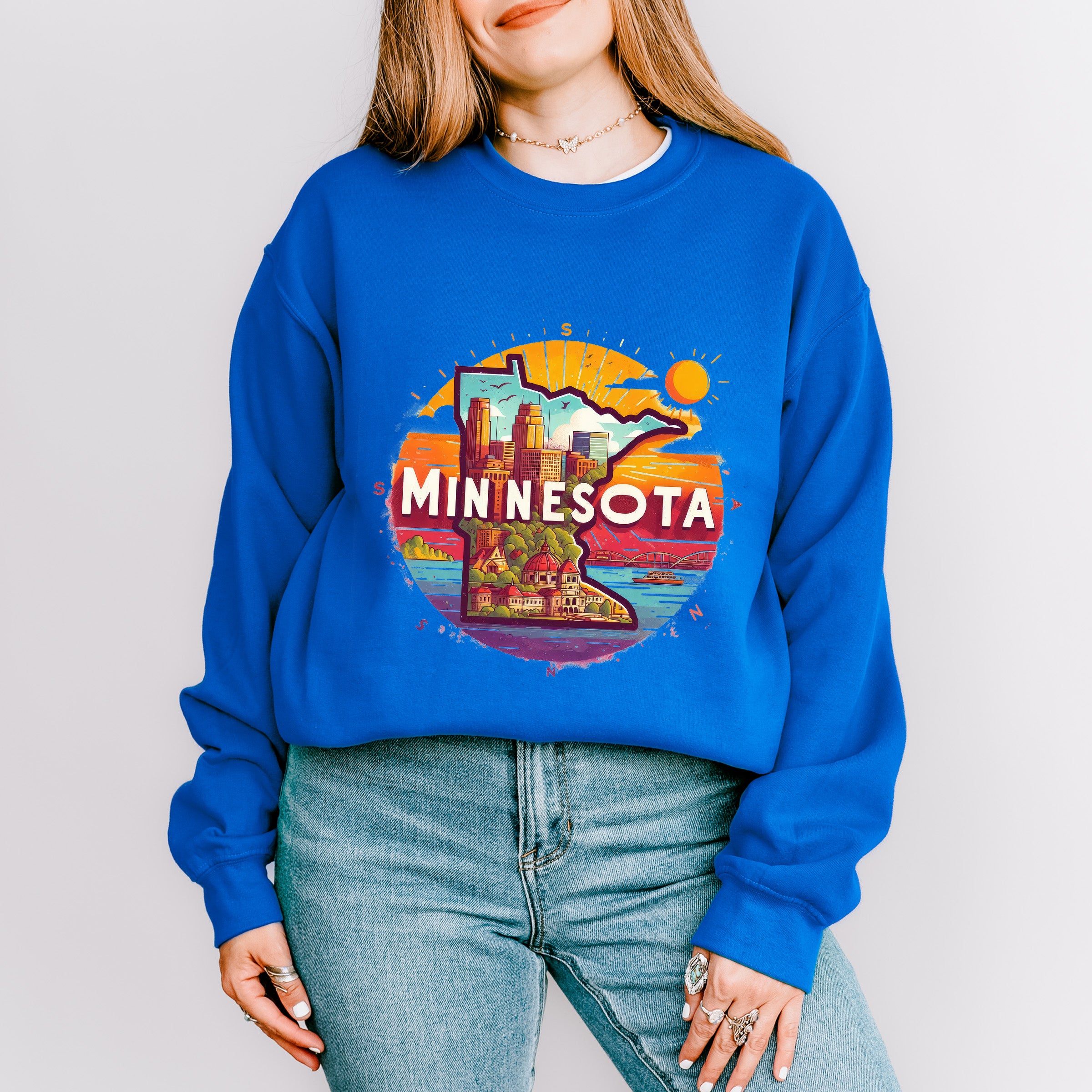 Colorful Minnesota Design - States &amp; Cities Unisex Crewneck T-Shirt Sweatshirt Hoodie