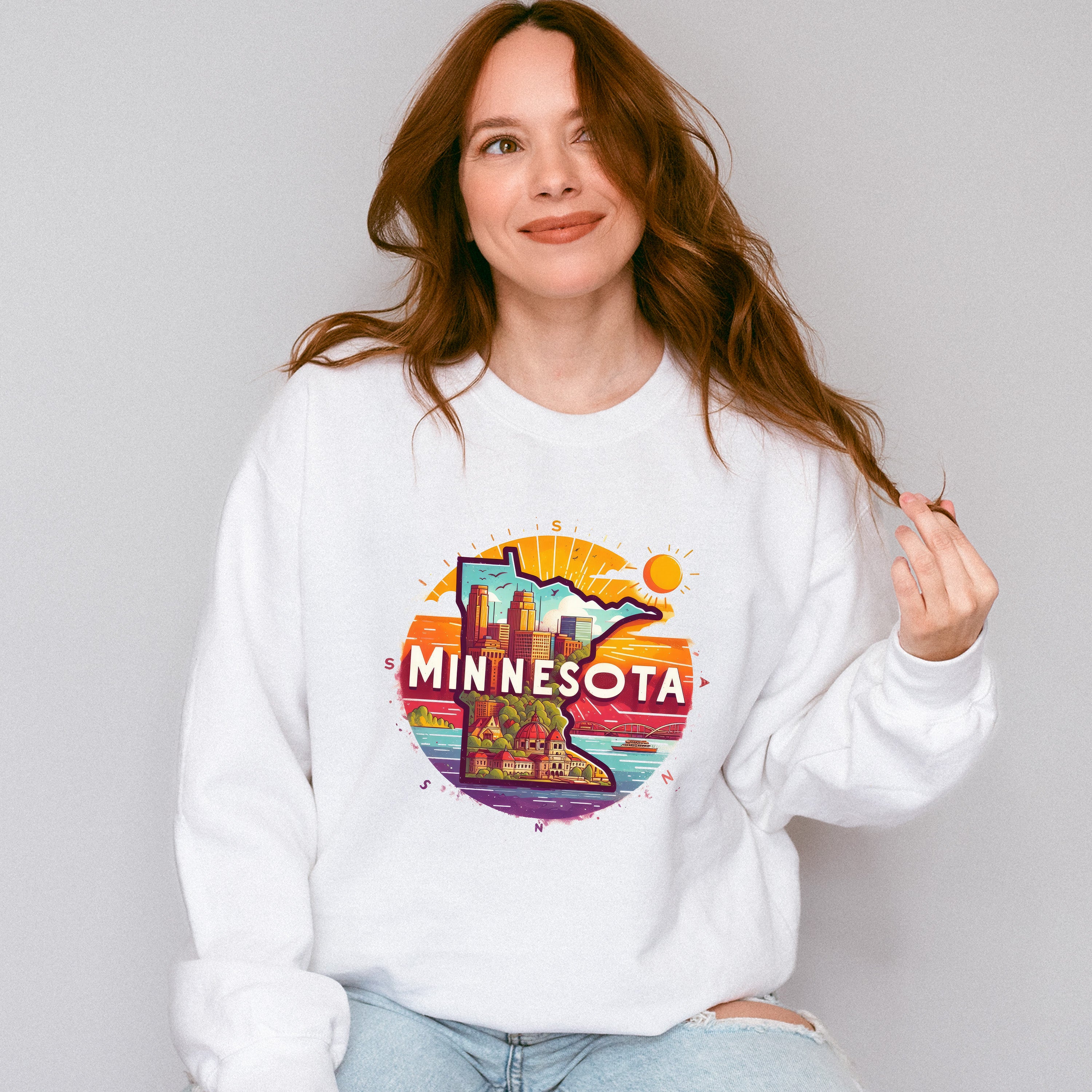 Colorful Minnesota Design - States &amp; Cities Unisex Crewneck T-Shirt Sweatshirt Hoodie