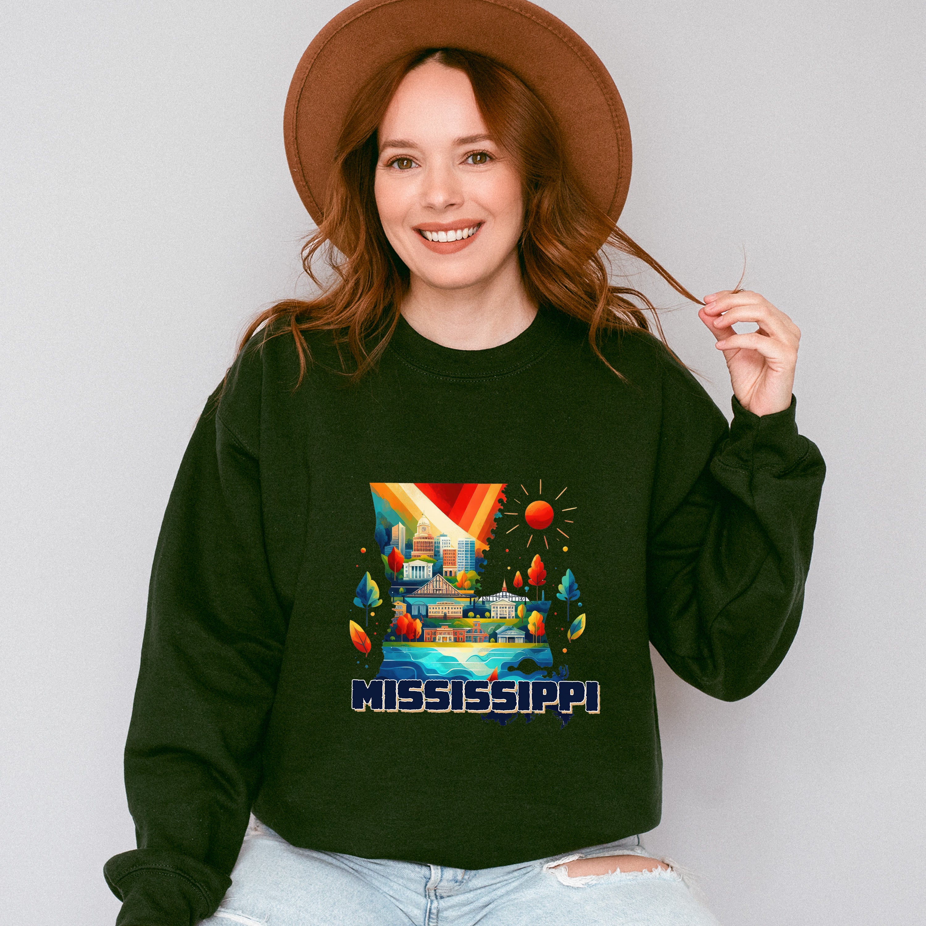 Colorful Mississippi Design - States &amp; Cities Unisex Crewneck T-Shirt Sweatshirt Hoodie