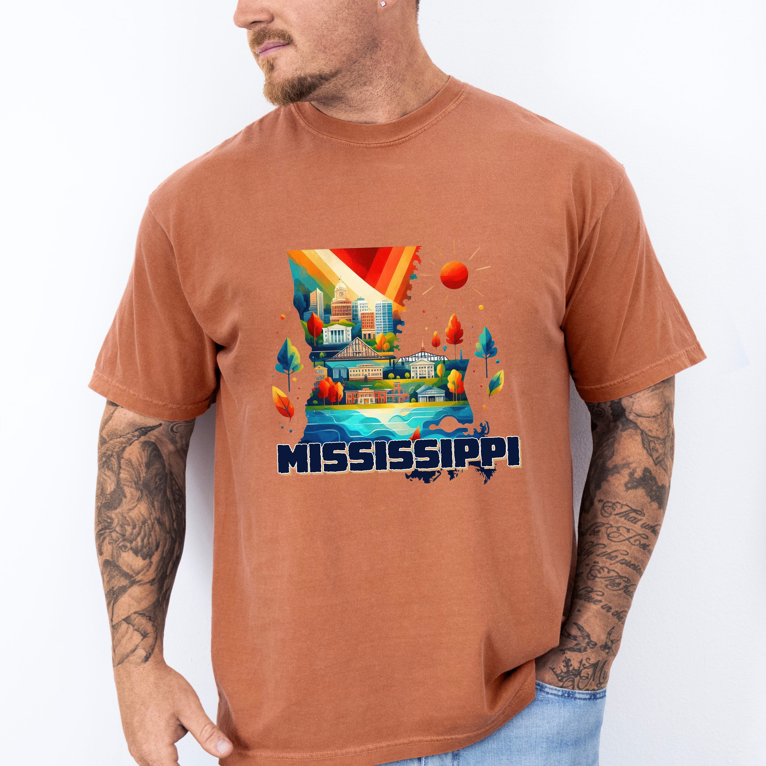 Colorful Mississippi Design - States &amp; Cities Unisex Crewneck T-Shirt Sweatshirt Hoodie