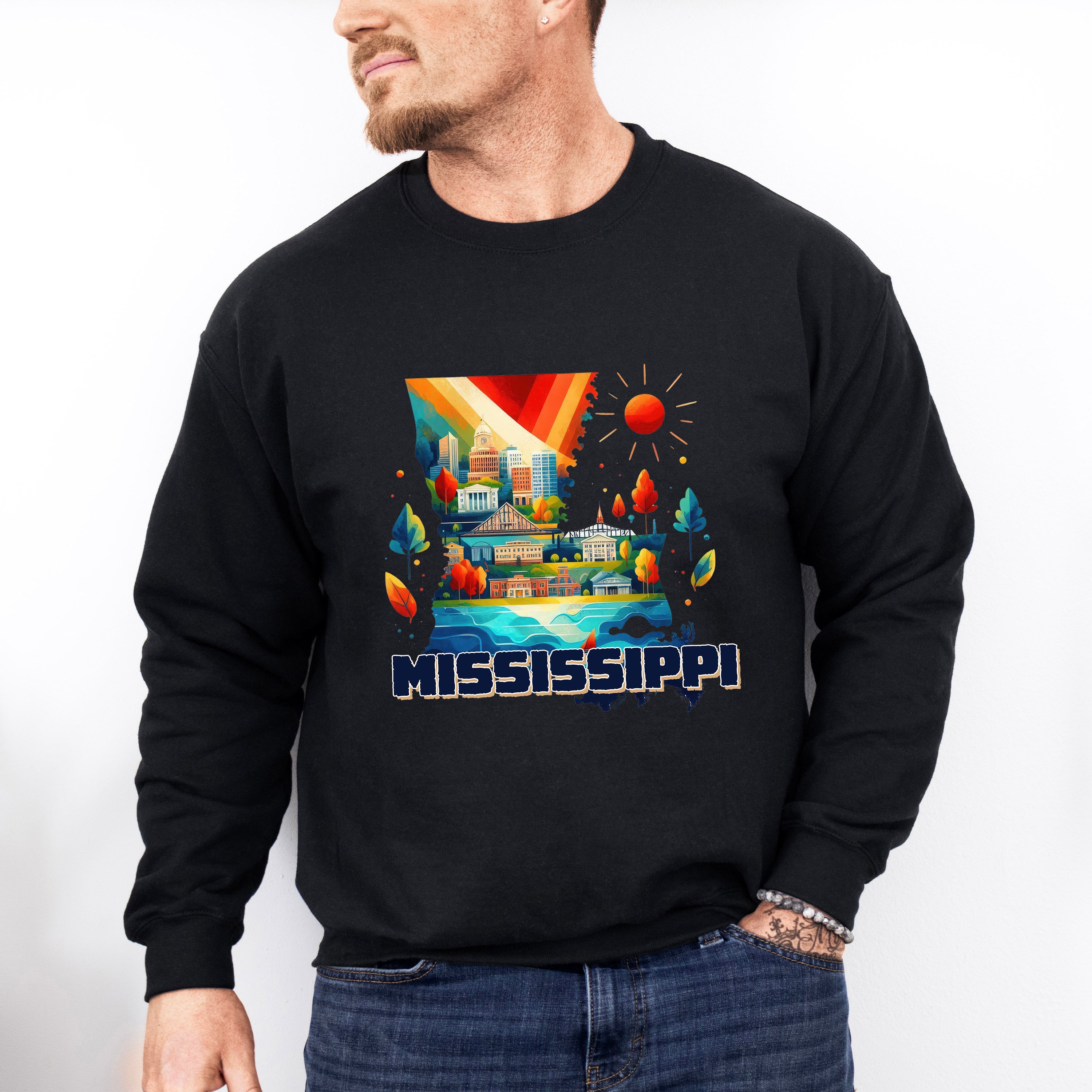 Colorful Mississippi Design - States &amp; Cities Unisex Crewneck T-Shirt Sweatshirt Hoodie