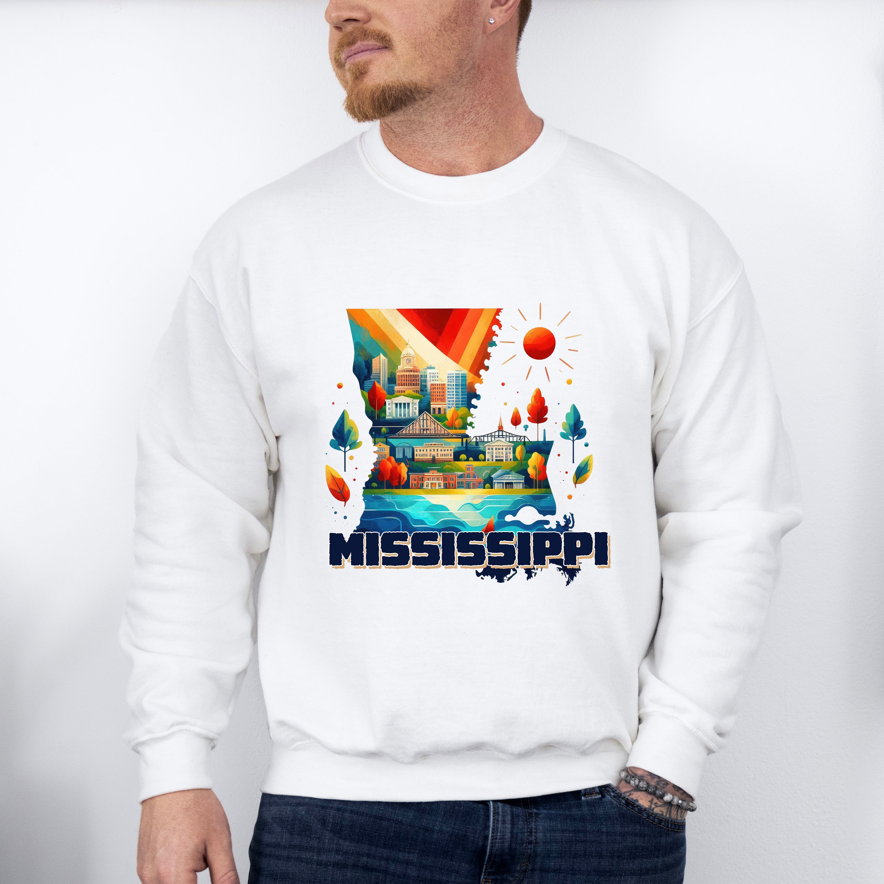 Colorful Mississippi Design - States &amp; Cities Unisex Crewneck T-Shirt Sweatshirt Hoodie