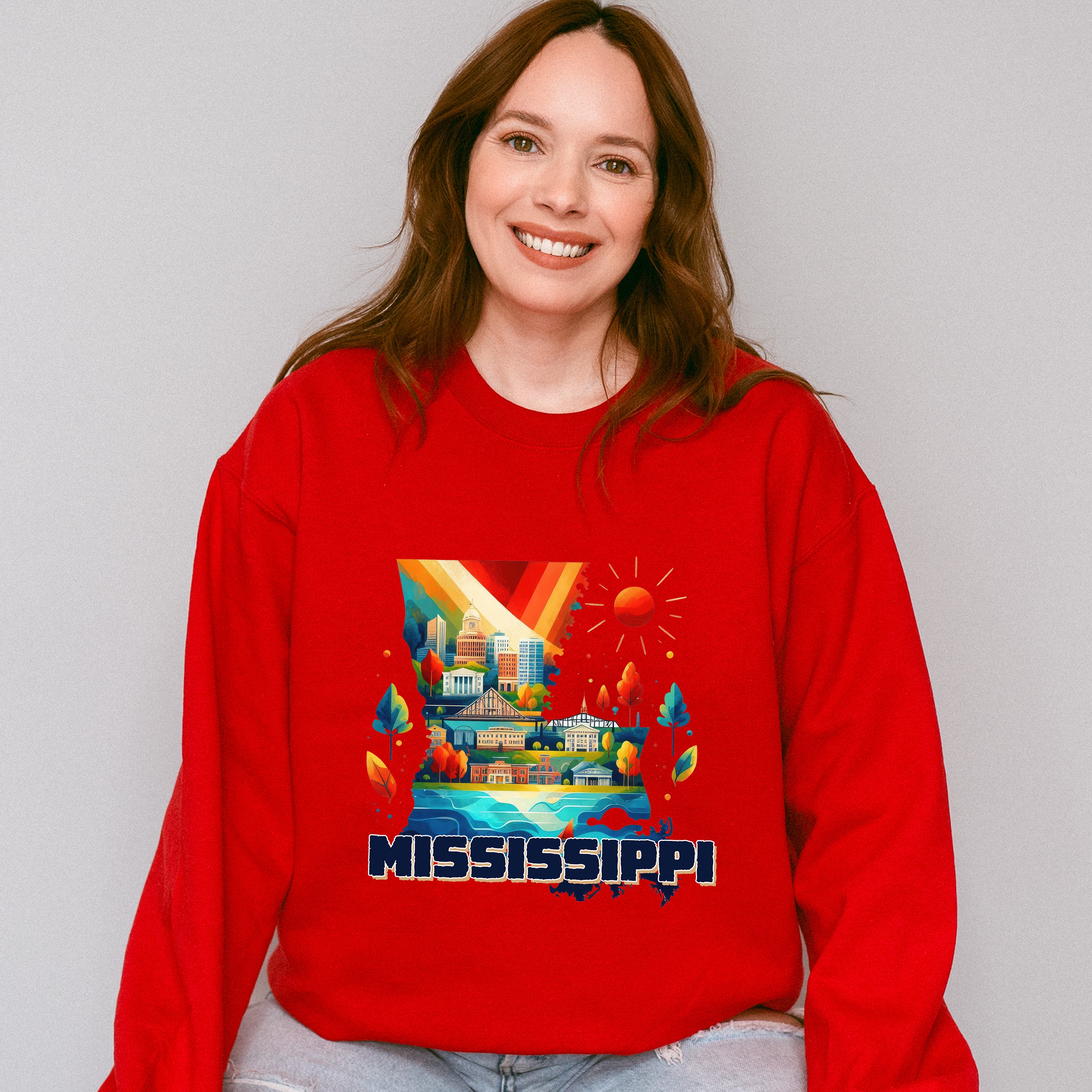 Colorful Mississippi Design - States &amp; Cities Unisex Crewneck T-Shirt Sweatshirt Hoodie