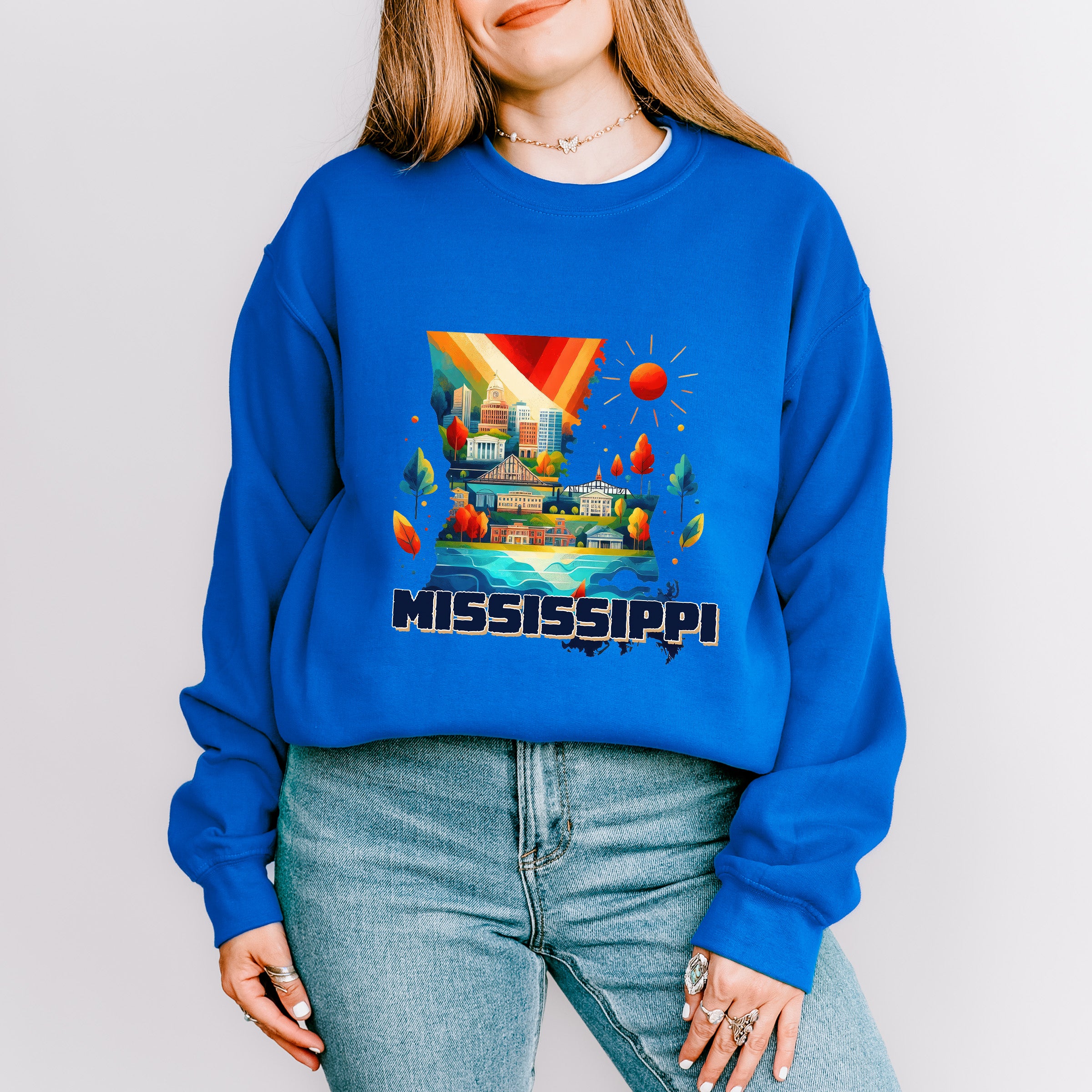Colorful Mississippi Design - States &amp; Cities Unisex Crewneck T-Shirt Sweatshirt Hoodie