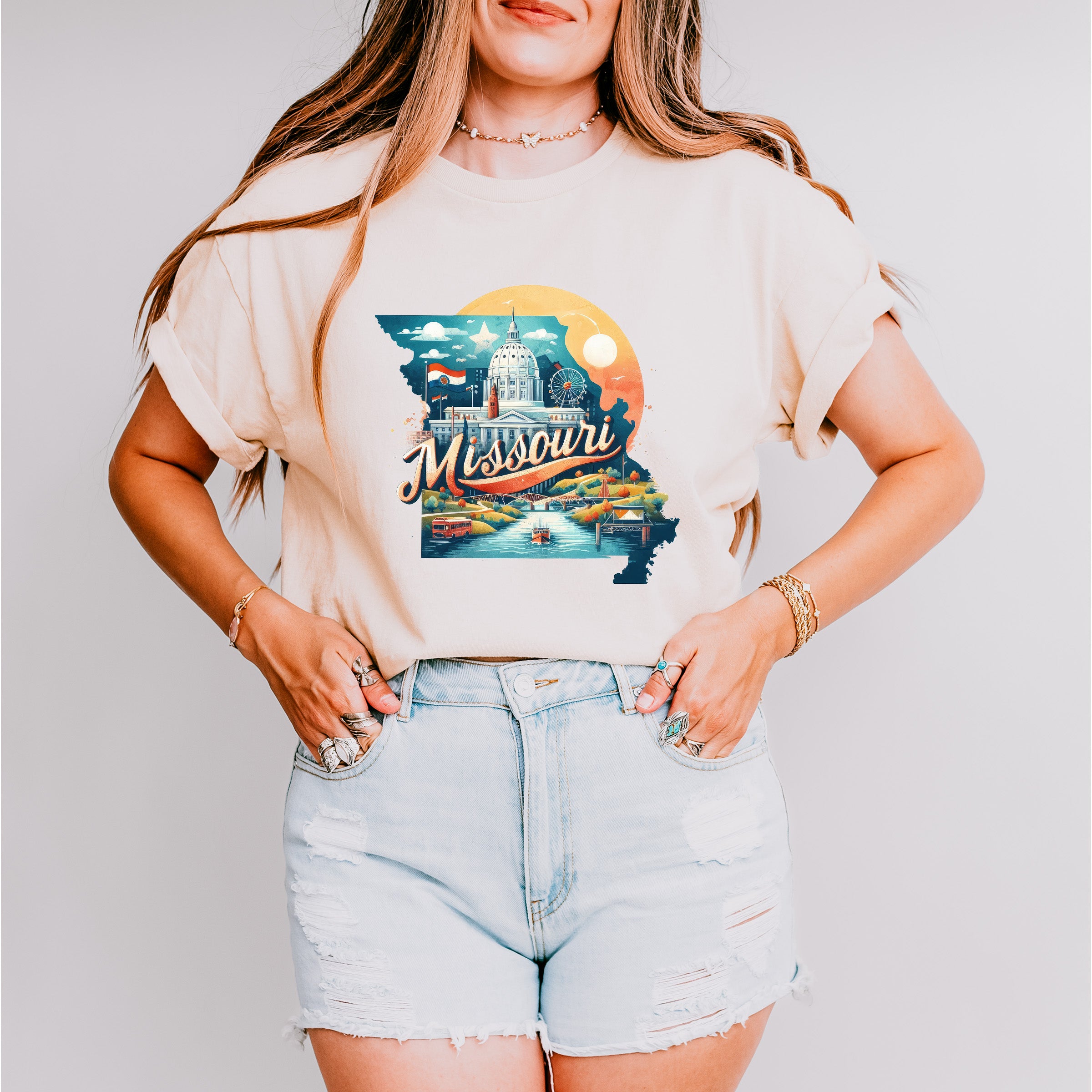 Colorful Missouri Design - States &amp; Cities Unisex Crewneck T-Shirt Sweatshirt Hoodie