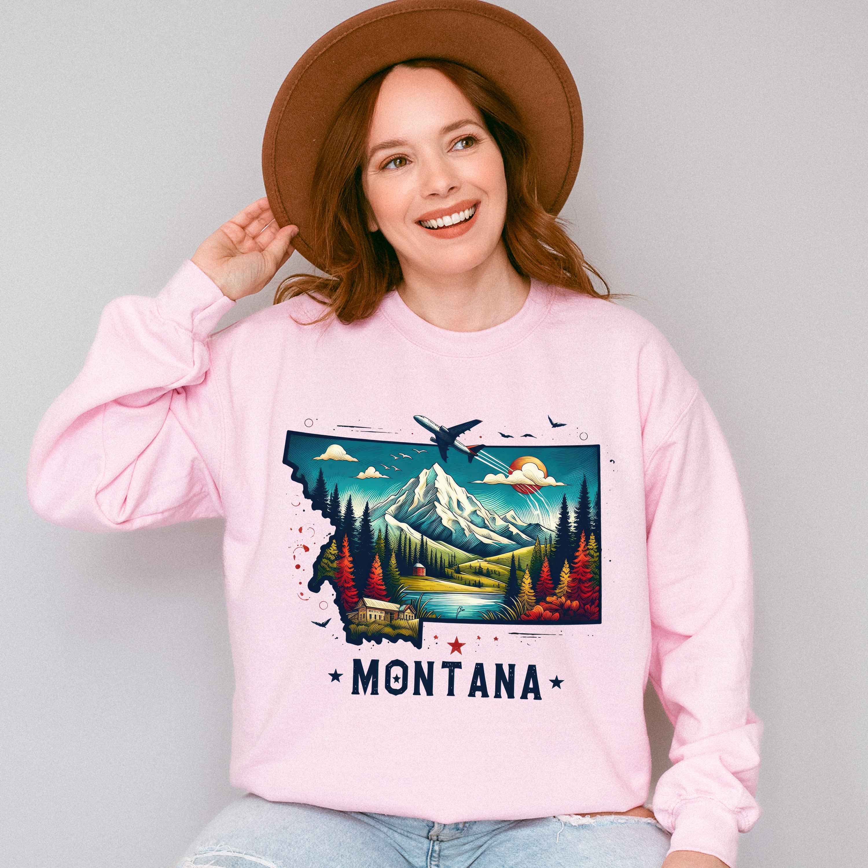 Colorful Montana Design - States &amp; Cities Unisex Crewneck T-Shirt Sweatshirt Hoodie