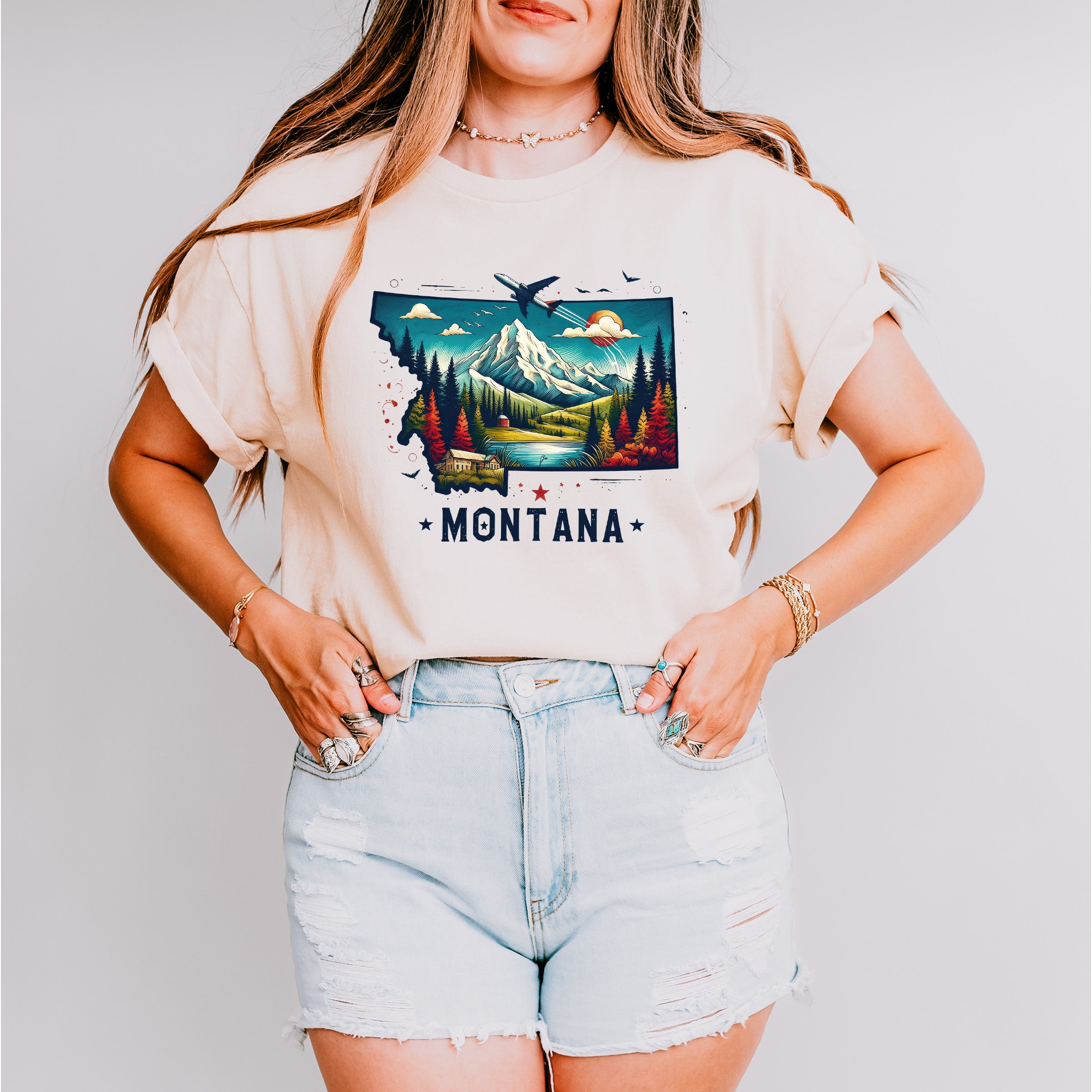 Colorful Montana Design - States &amp; Cities Unisex Crewneck T-Shirt Sweatshirt Hoodie