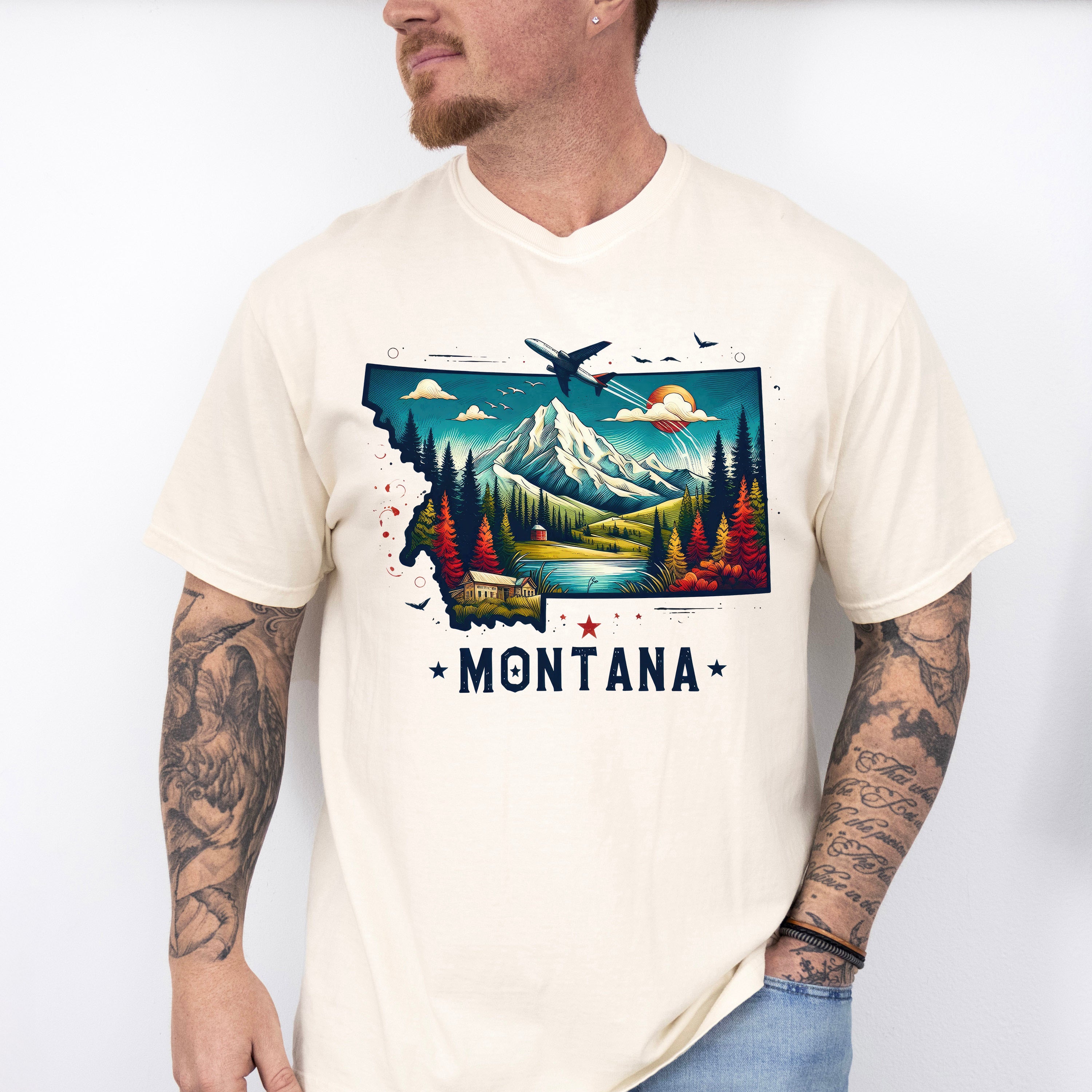 Colorful Montana Design - States &amp; Cities Unisex Crewneck T-Shirt Sweatshirt Hoodie