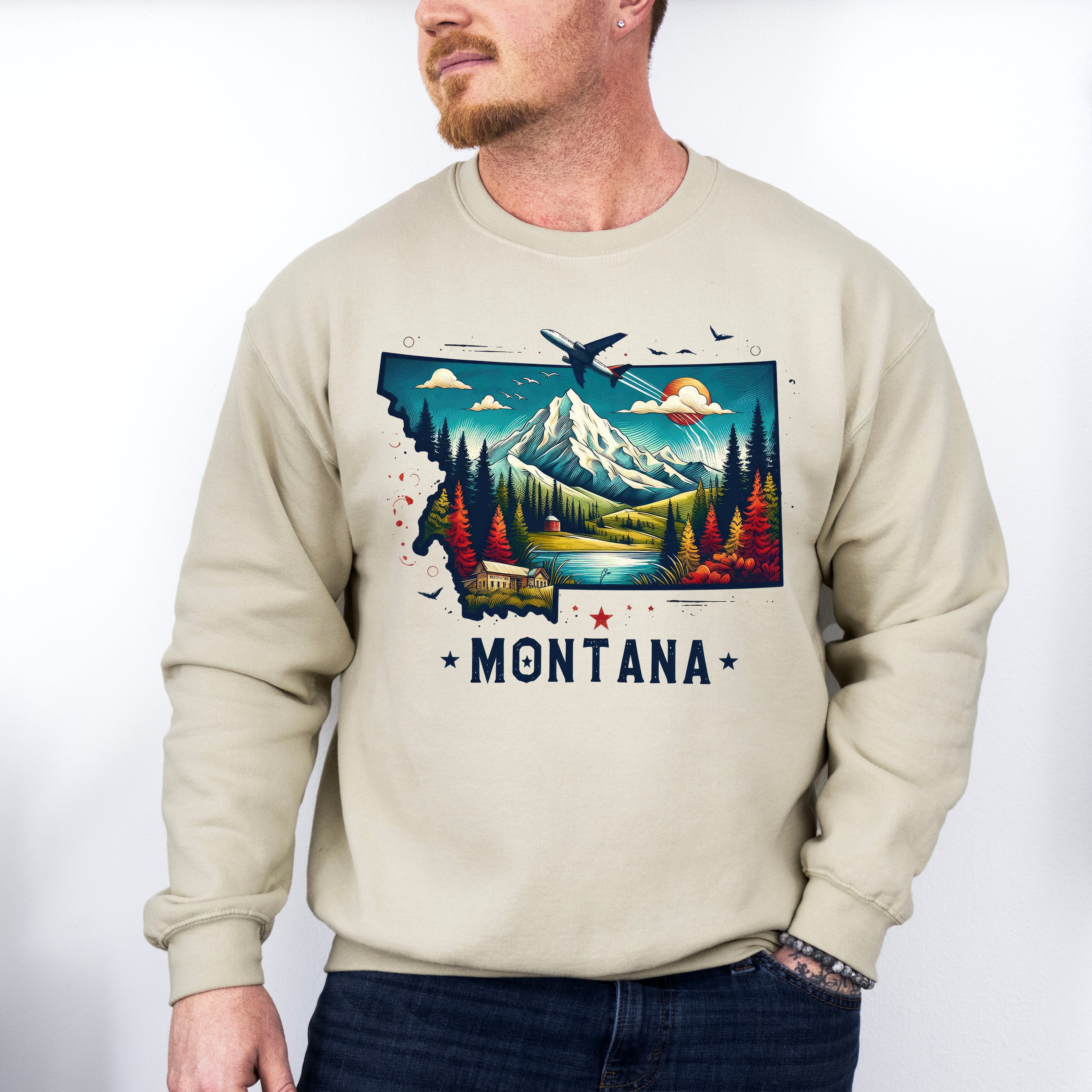 Colorful Montana Design - States &amp; Cities Unisex Crewneck T-Shirt Sweatshirt Hoodie