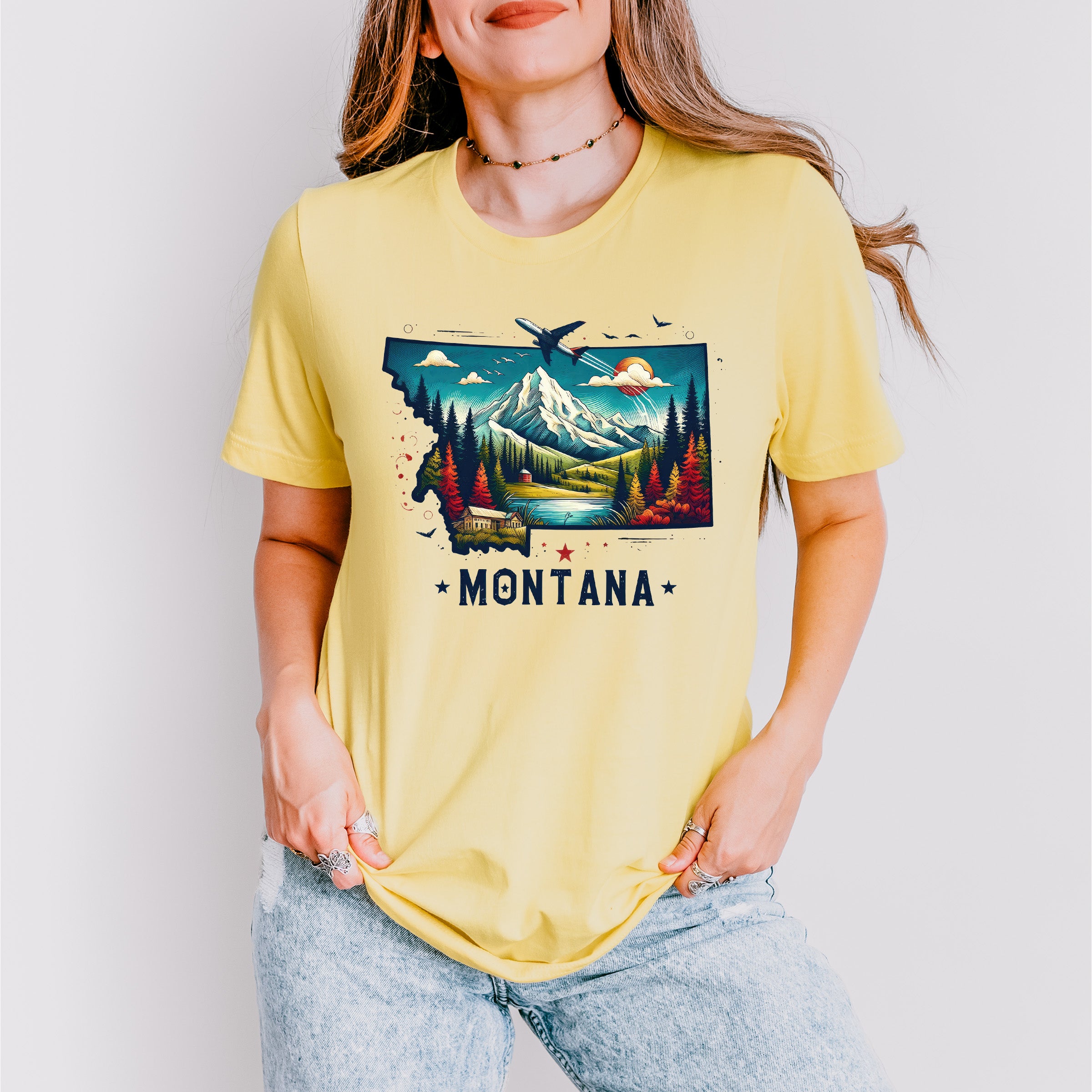 Colorful Montana Design - States &amp; Cities Unisex Crewneck T-Shirt Sweatshirt Hoodie