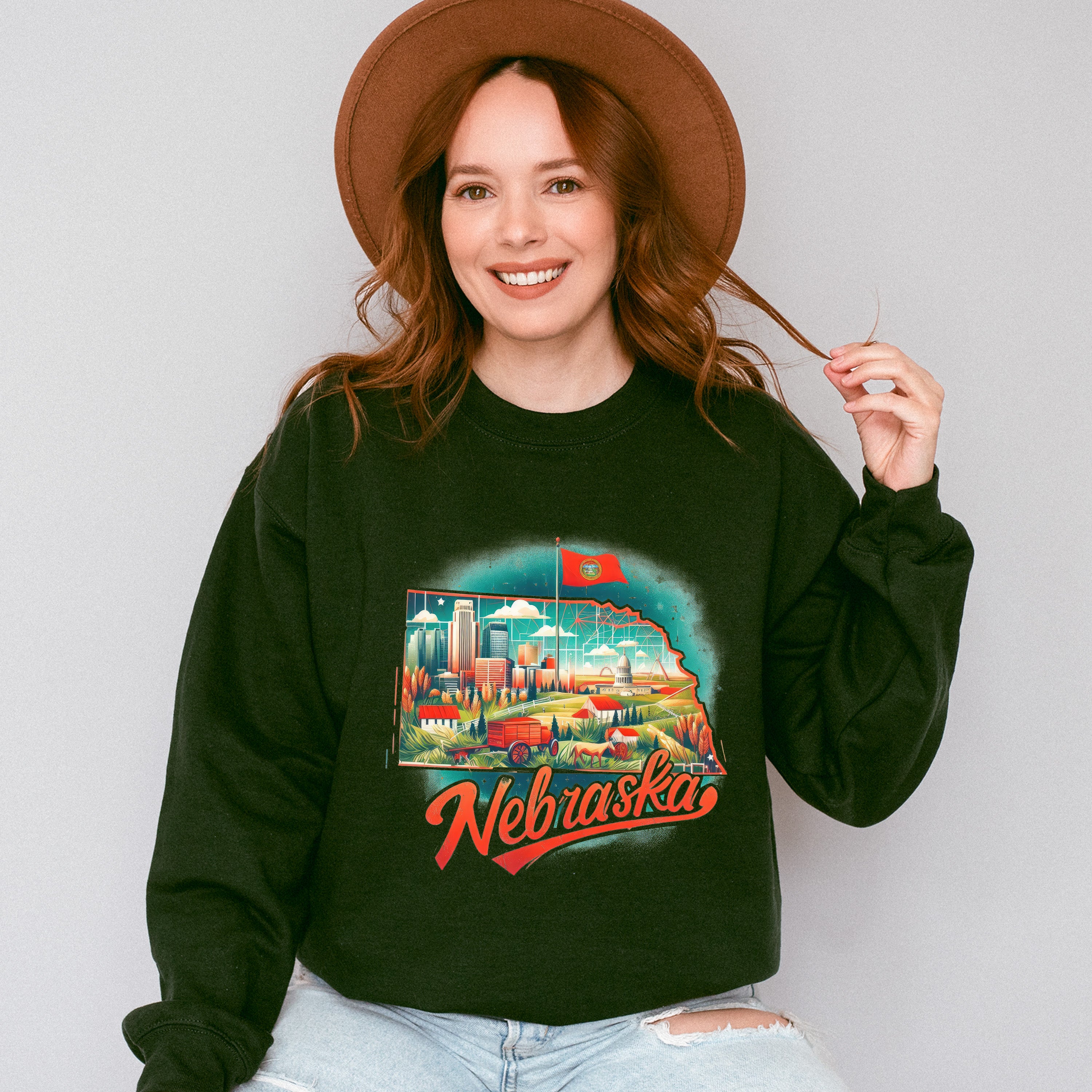 Colorful Nebraska Design - States &amp; Cities Unisex Crewneck T-Shirt Sweatshirt Hoodie