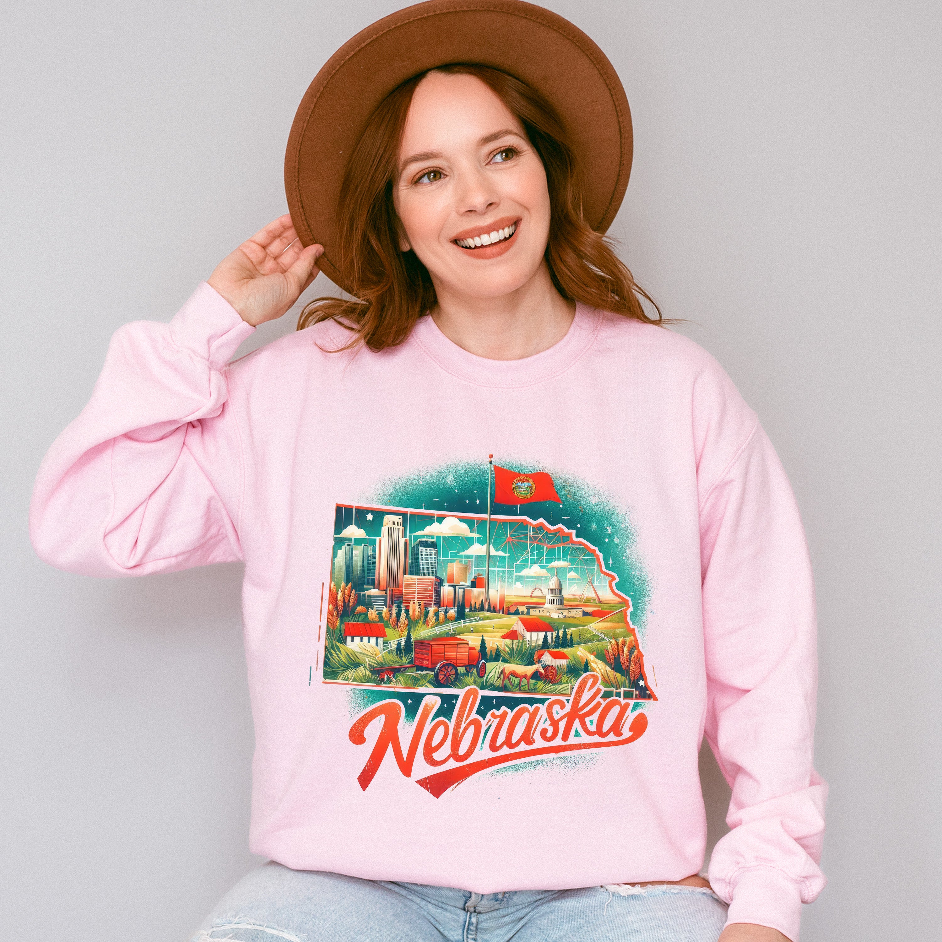 Colorful Nebraska Design - States &amp; Cities Unisex Crewneck T-Shirt Sweatshirt Hoodie