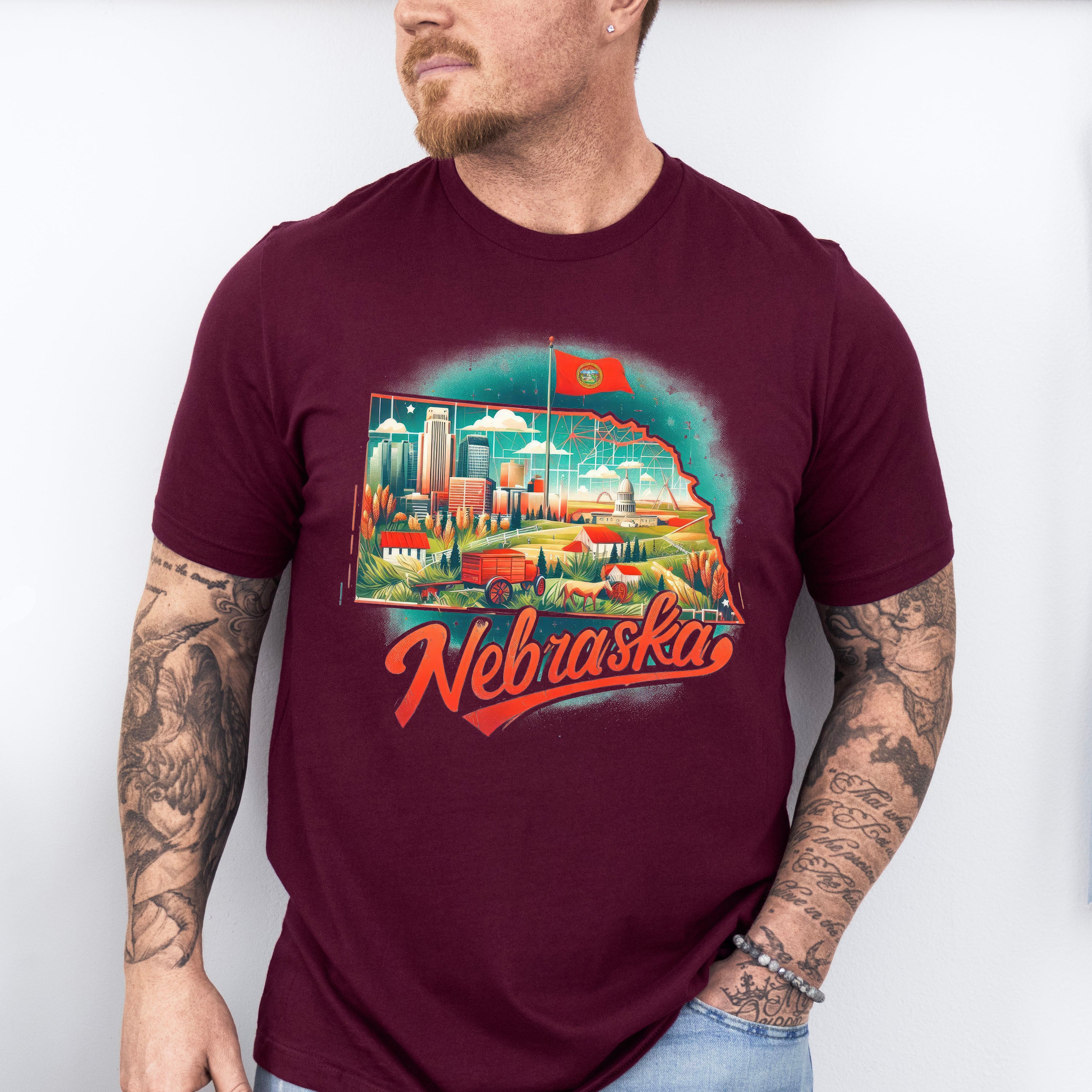 Colorful Nebraska Design - States &amp; Cities Unisex Crewneck T-Shirt Sweatshirt Hoodie
