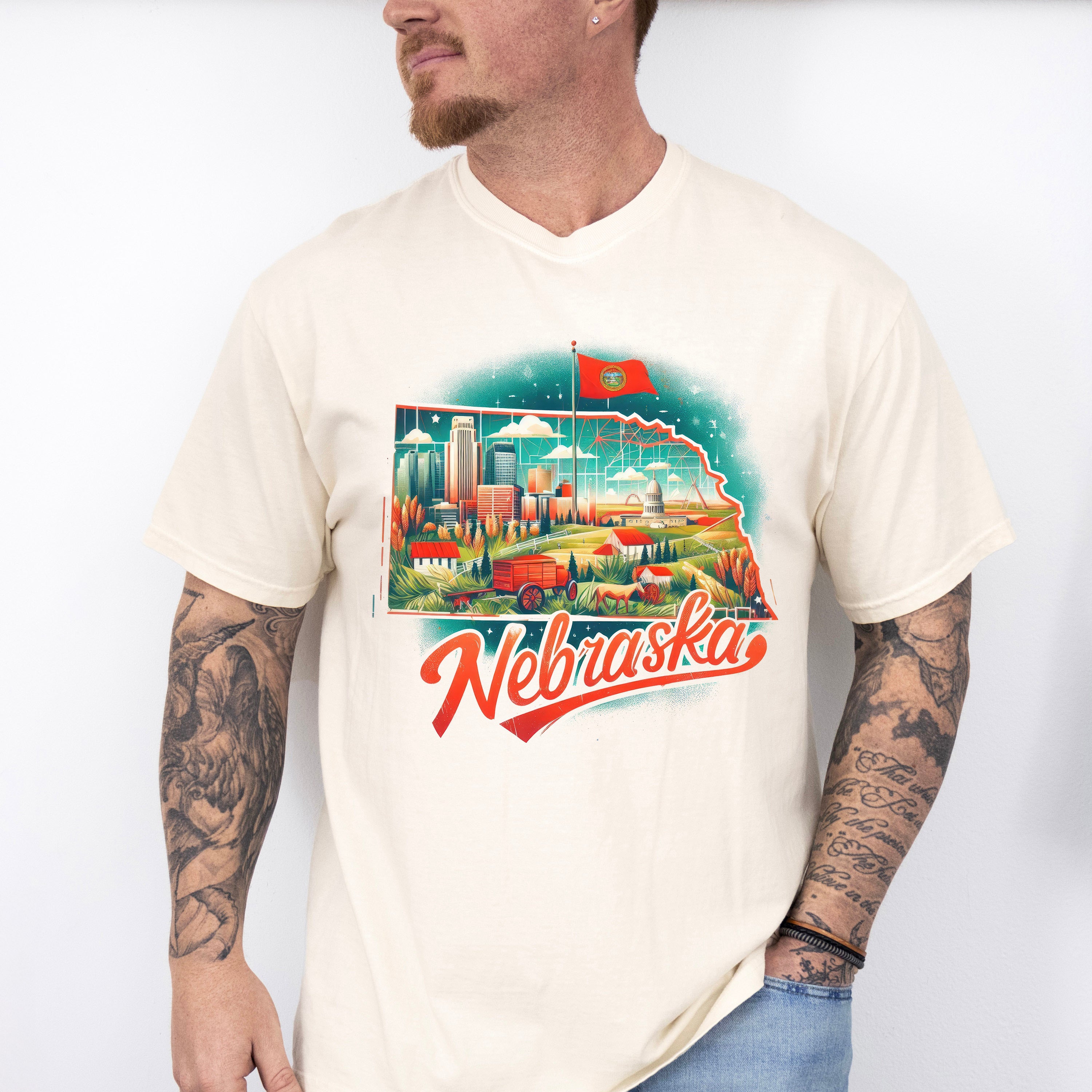 Colorful Nebraska Design - States &amp; Cities Unisex Crewneck T-Shirt Sweatshirt Hoodie