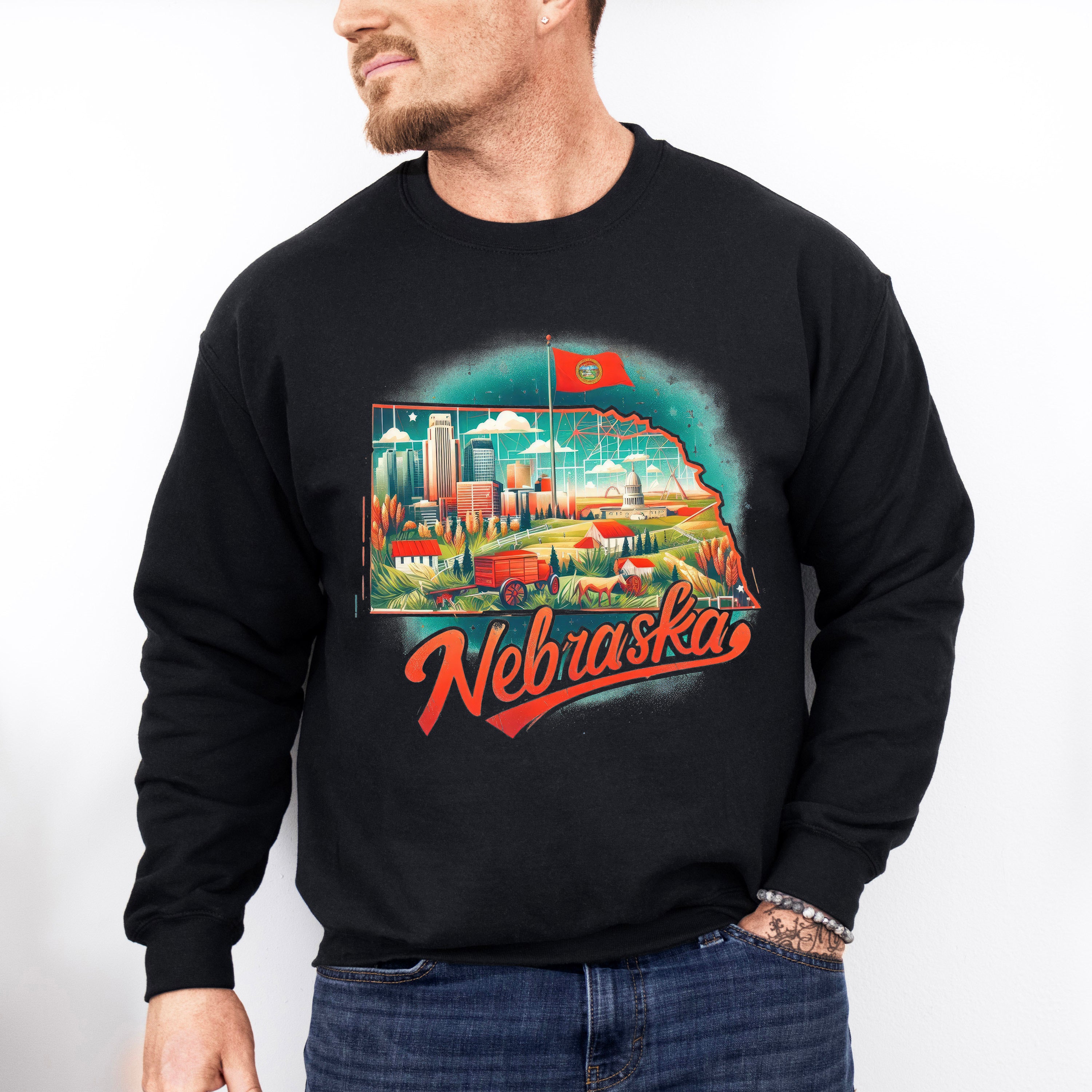 Colorful Nebraska Design - States &amp; Cities Unisex Crewneck T-Shirt Sweatshirt Hoodie