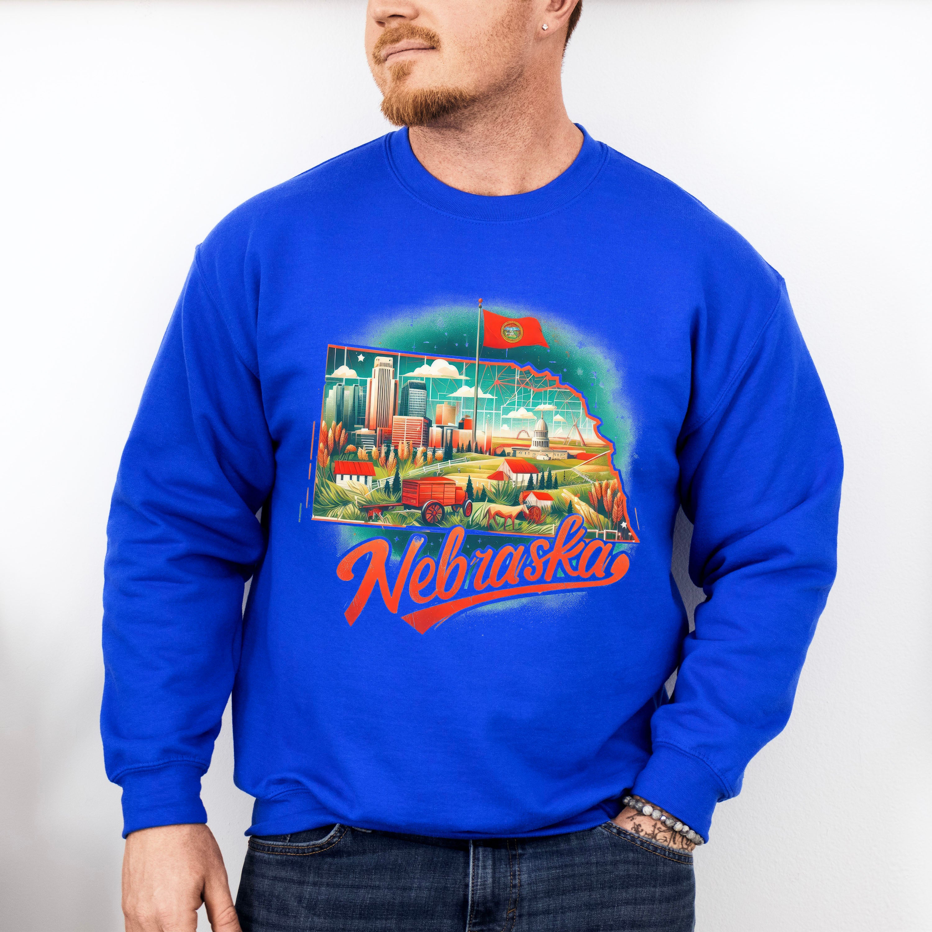 Colorful Nebraska Design - States &amp; Cities Unisex Crewneck T-Shirt Sweatshirt Hoodie