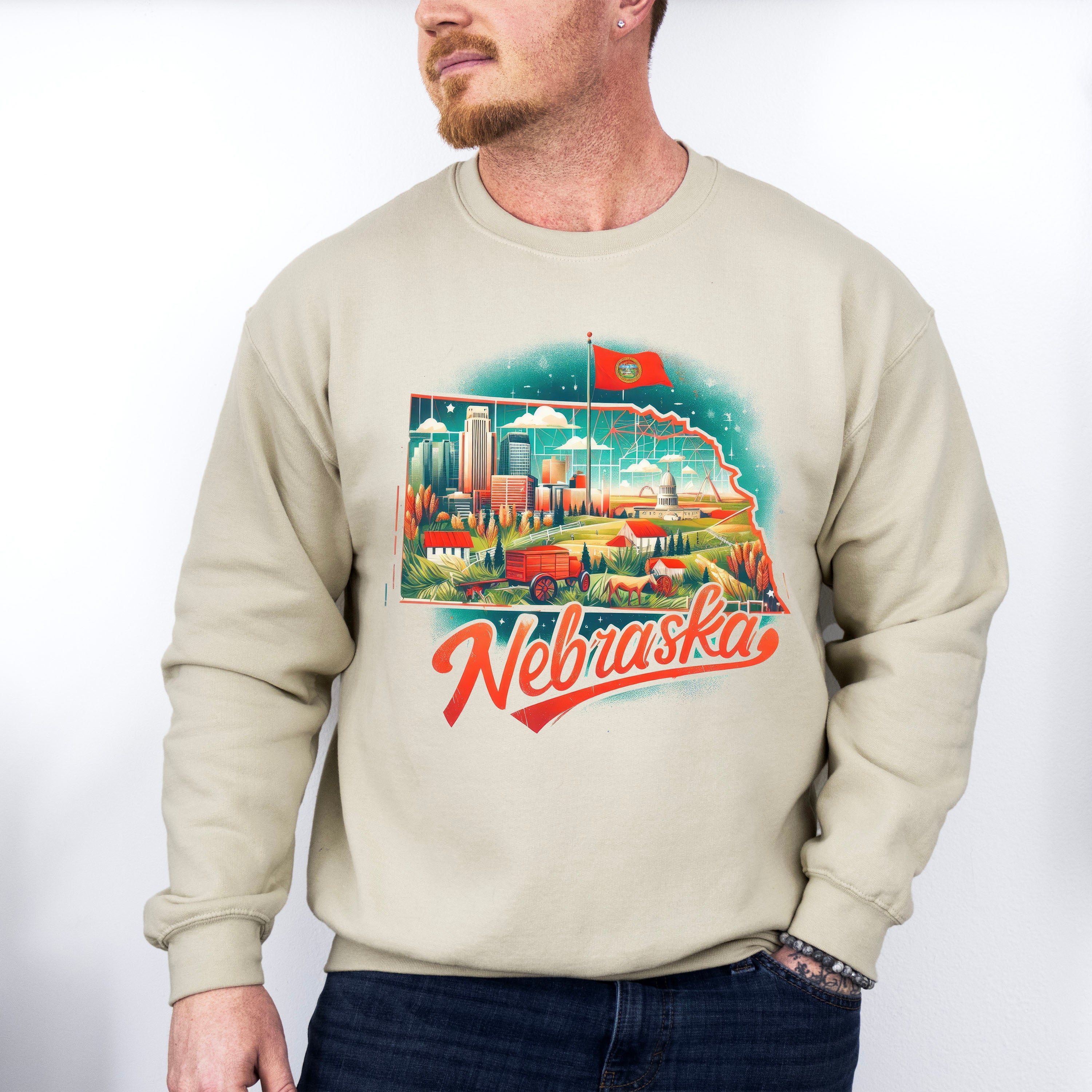 Colorful Nebraska Design - States &amp; Cities Unisex Crewneck T-Shirt Sweatshirt Hoodie