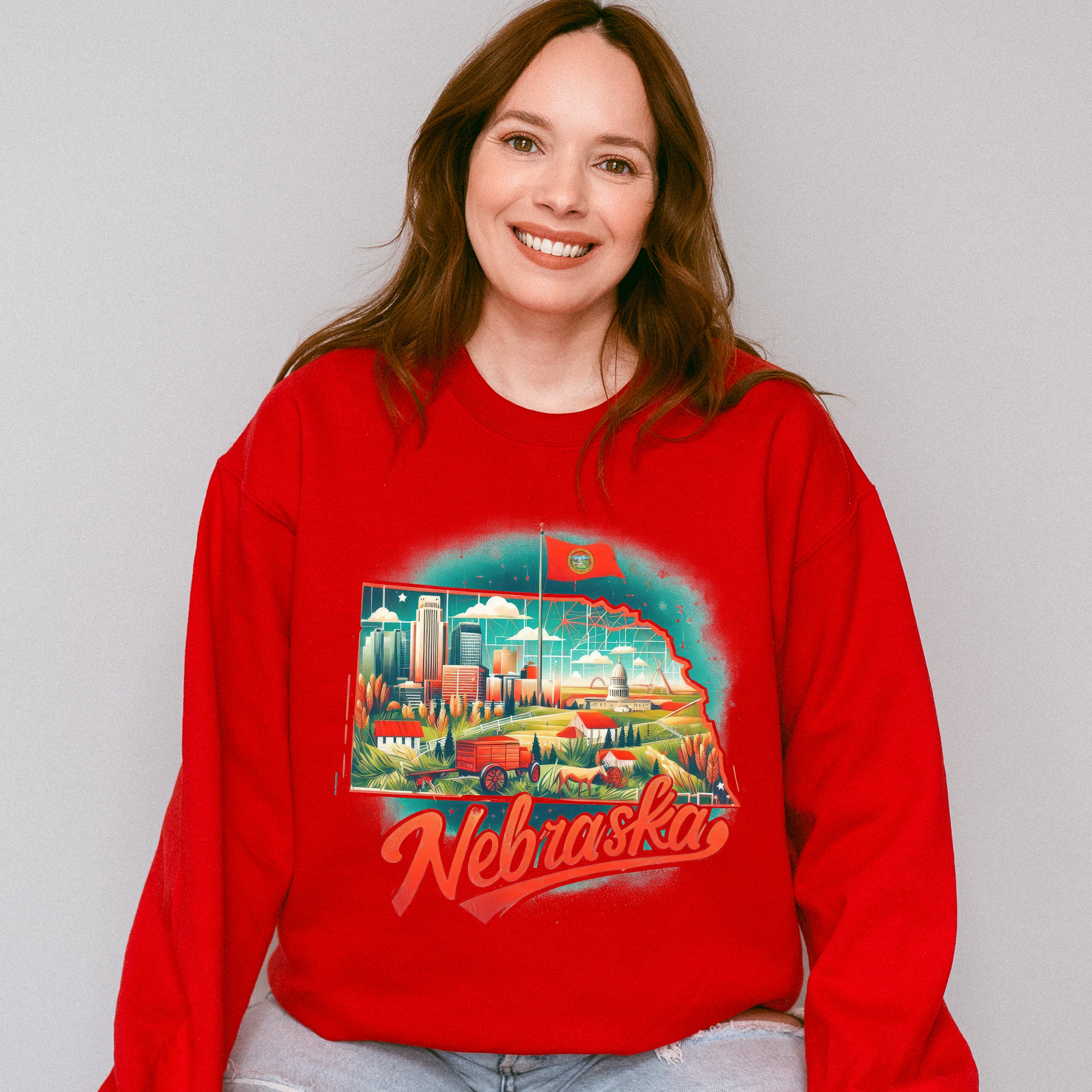 Colorful Nebraska Design - States &amp; Cities Unisex Crewneck T-Shirt Sweatshirt Hoodie