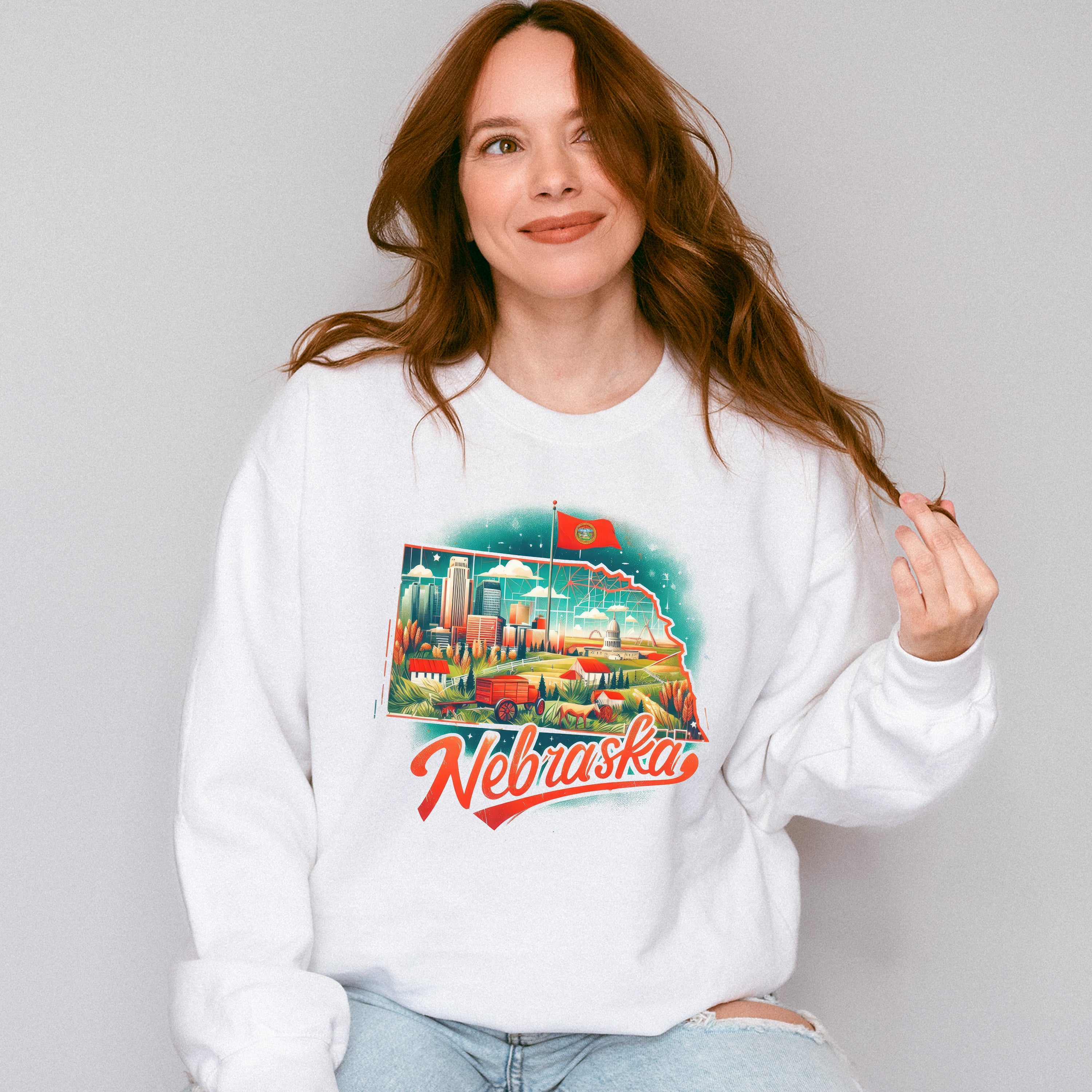 Colorful Nebraska Design - States &amp; Cities Unisex Crewneck T-Shirt Sweatshirt Hoodie
