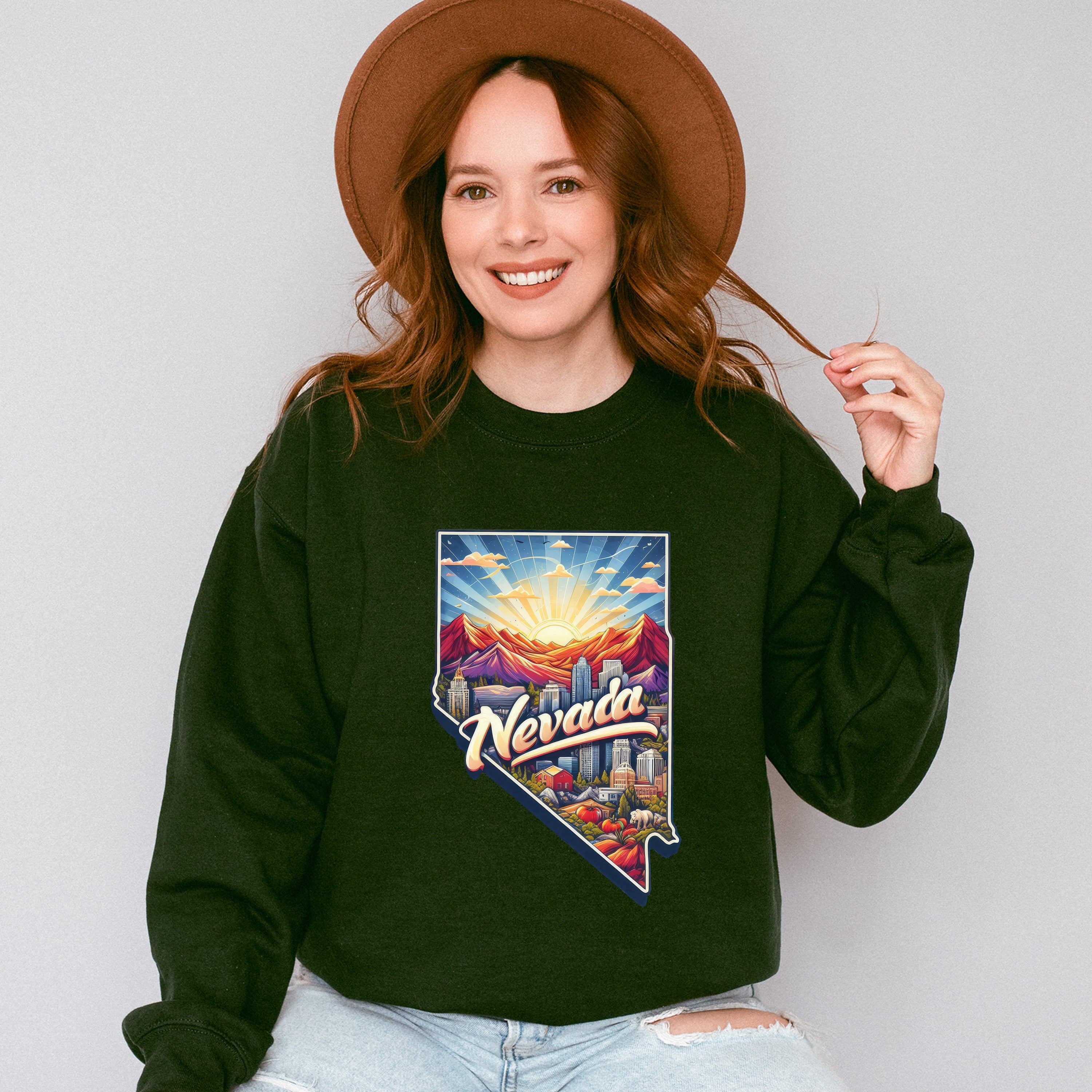 Colorful Nevada Design - States &amp; Cities Unisex Crewneck T-Shirt Sweatshirt Hoodie