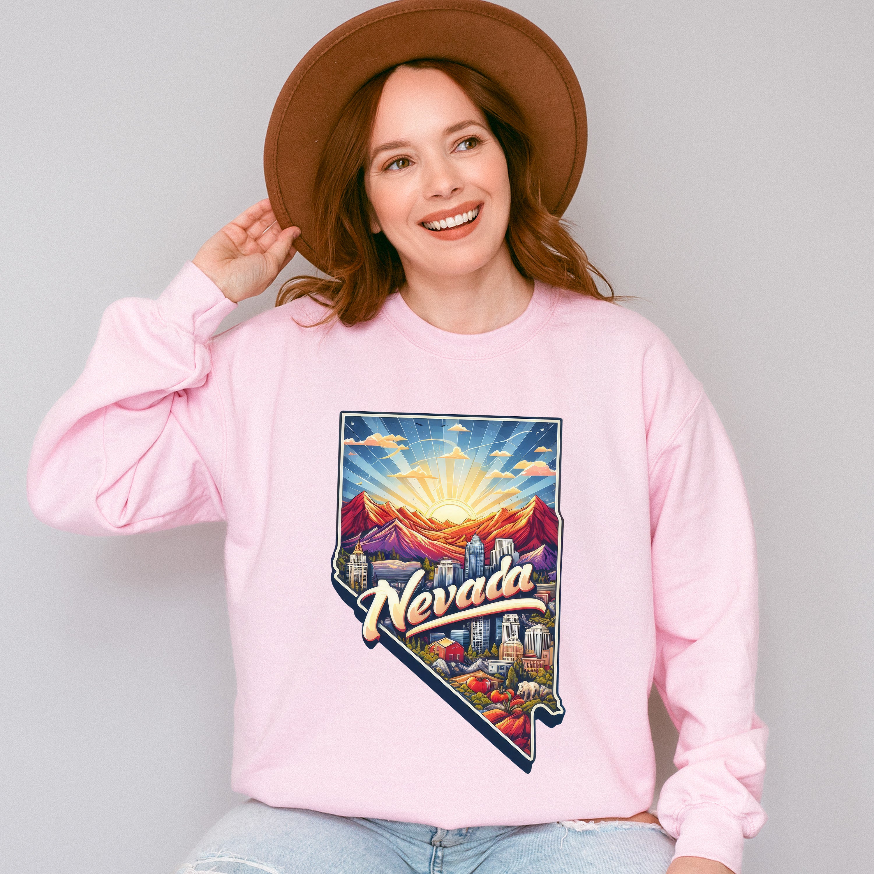 Colorful Nevada Design - States &amp; Cities Unisex Crewneck T-Shirt Sweatshirt Hoodie