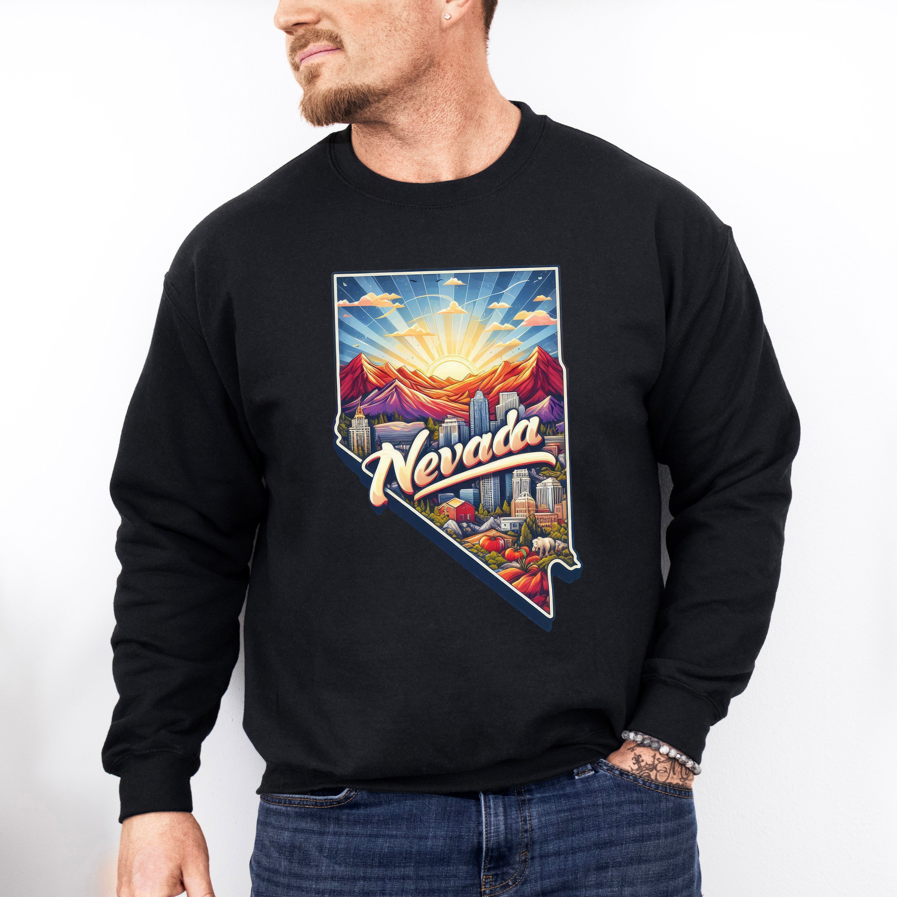 Colorful Nevada Design - States &amp; Cities Unisex Crewneck T-Shirt Sweatshirt Hoodie