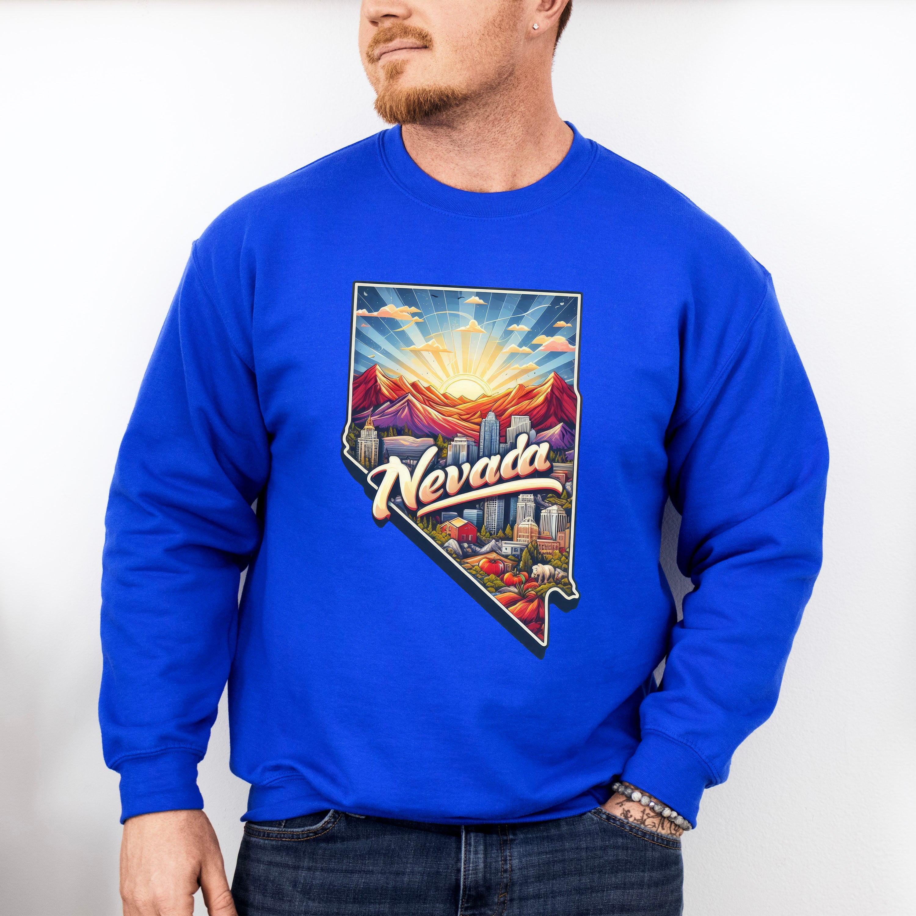 Colorful Nevada Design - States &amp; Cities Unisex Crewneck T-Shirt Sweatshirt Hoodie