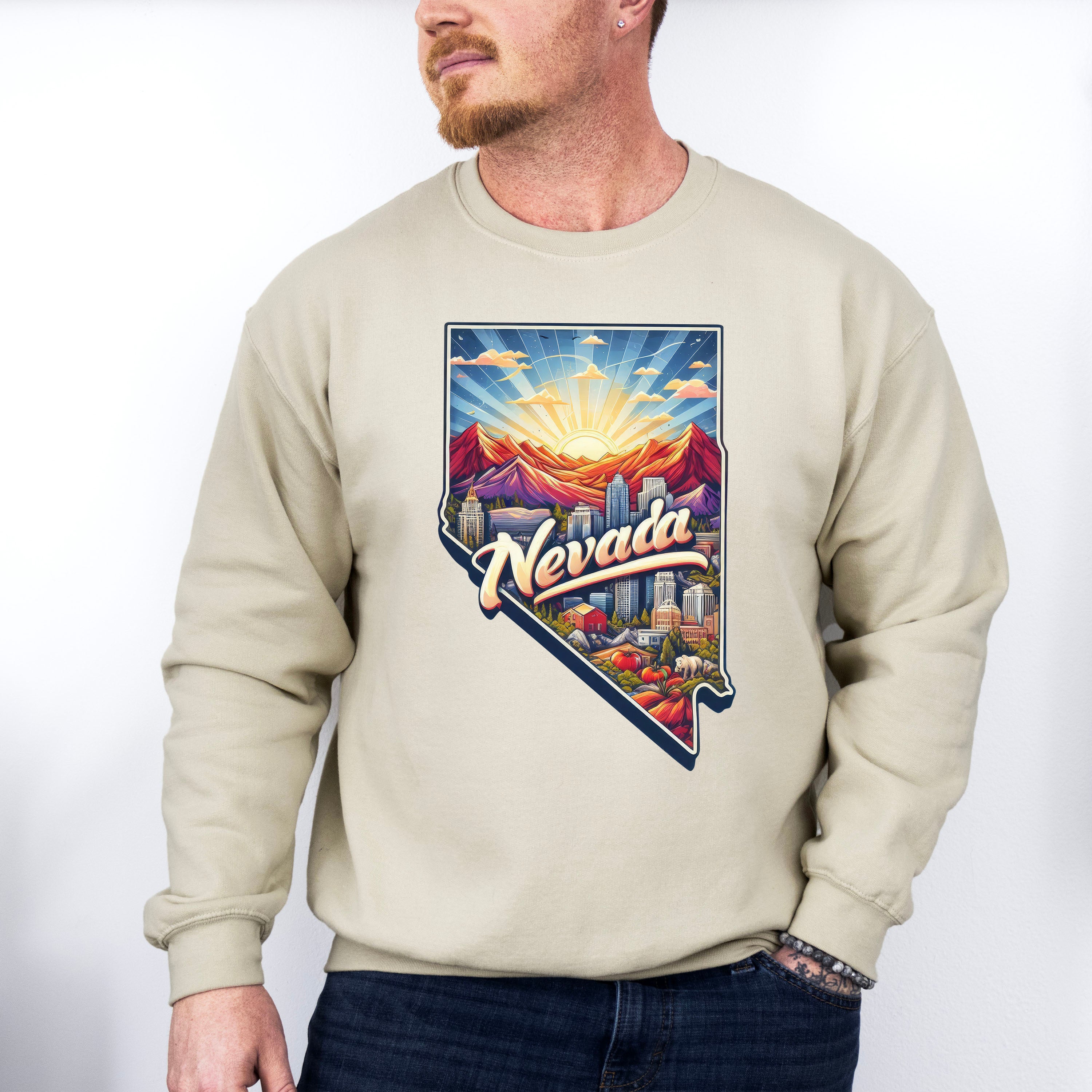 Colorful Nevada Design - States &amp; Cities Unisex Crewneck T-Shirt Sweatshirt Hoodie