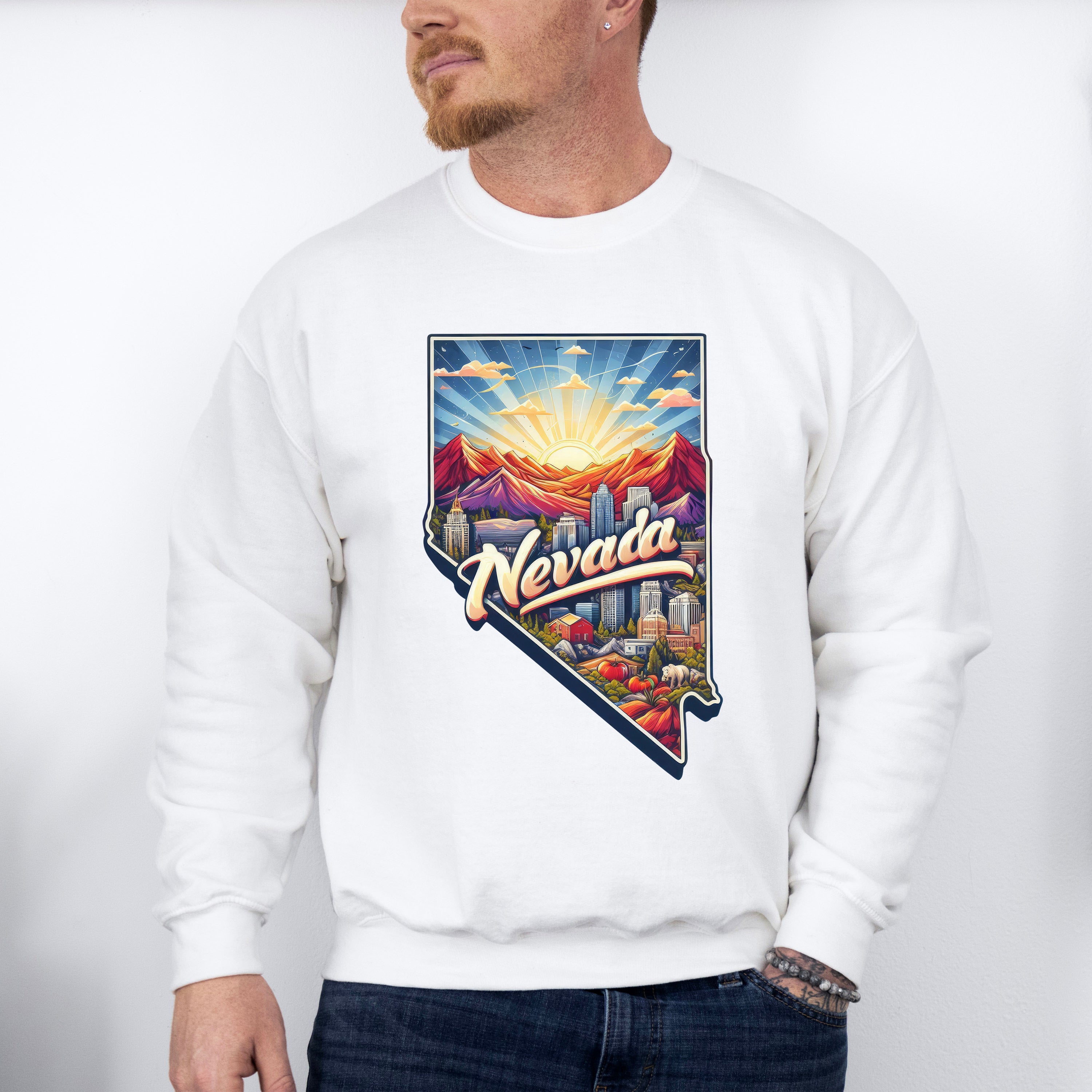 Colorful Nevada Design - States &amp; Cities Unisex Crewneck T-Shirt Sweatshirt Hoodie