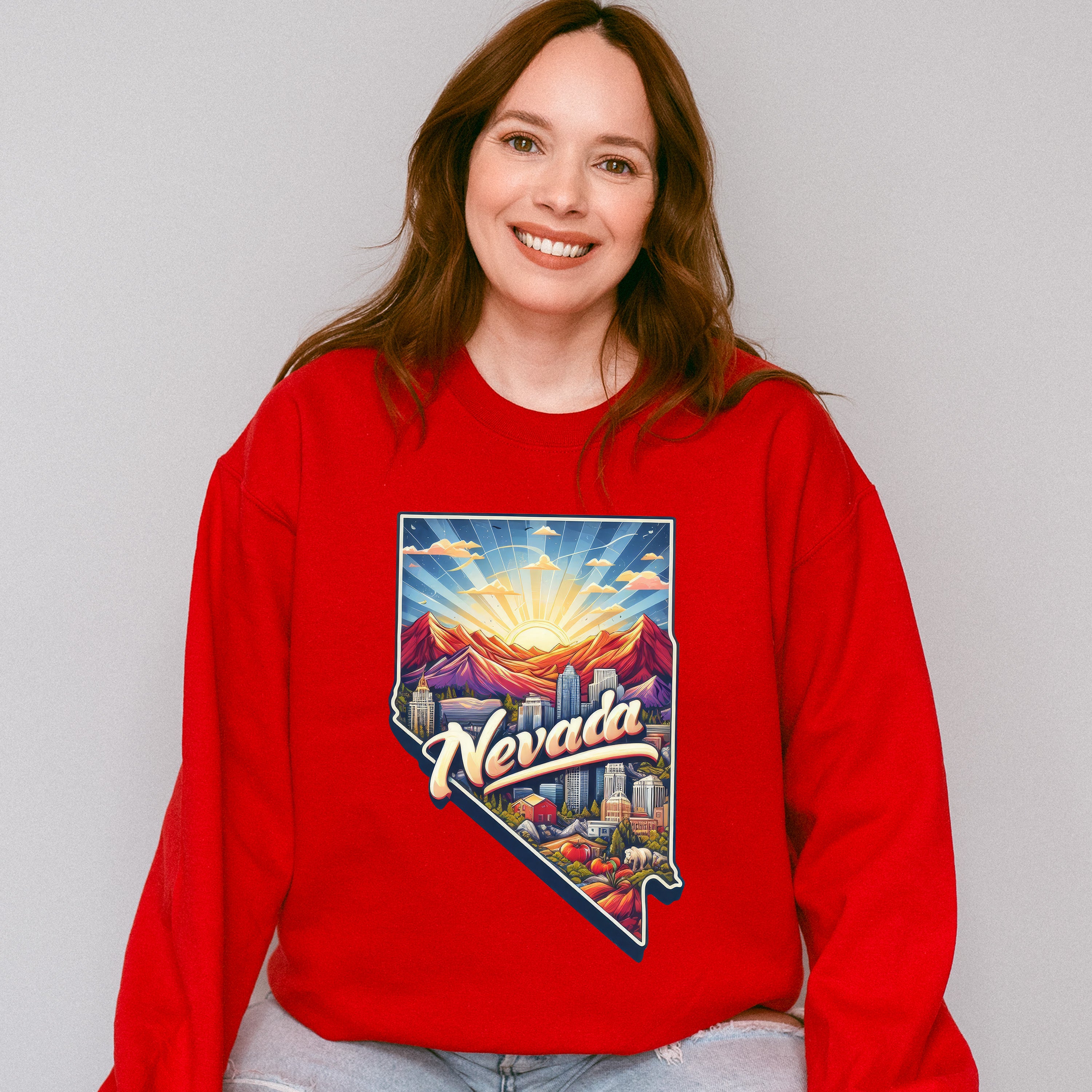 Colorful Nevada Design - States &amp; Cities Unisex Crewneck T-Shirt Sweatshirt Hoodie