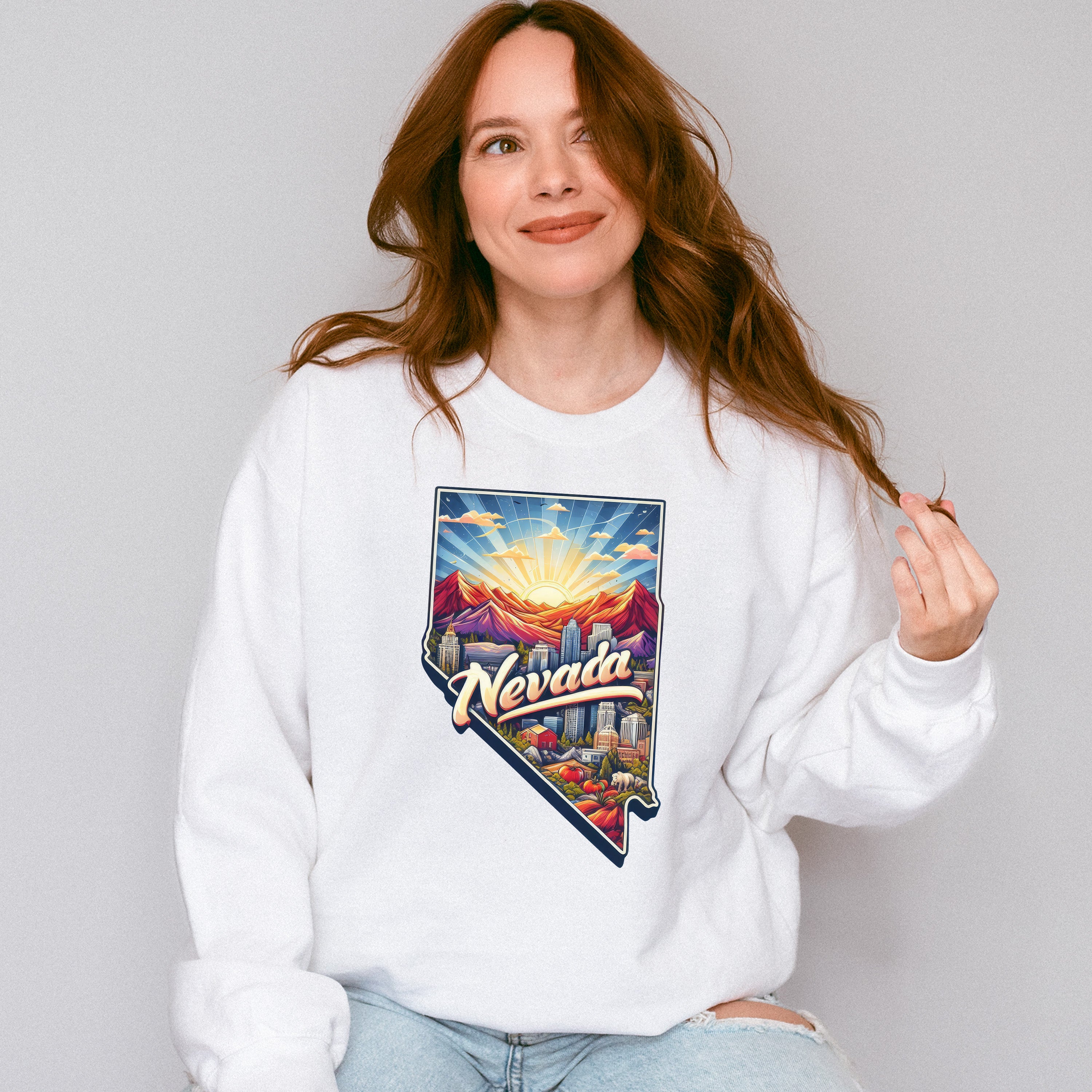 Colorful Nevada Design - States &amp; Cities Unisex Crewneck T-Shirt Sweatshirt Hoodie