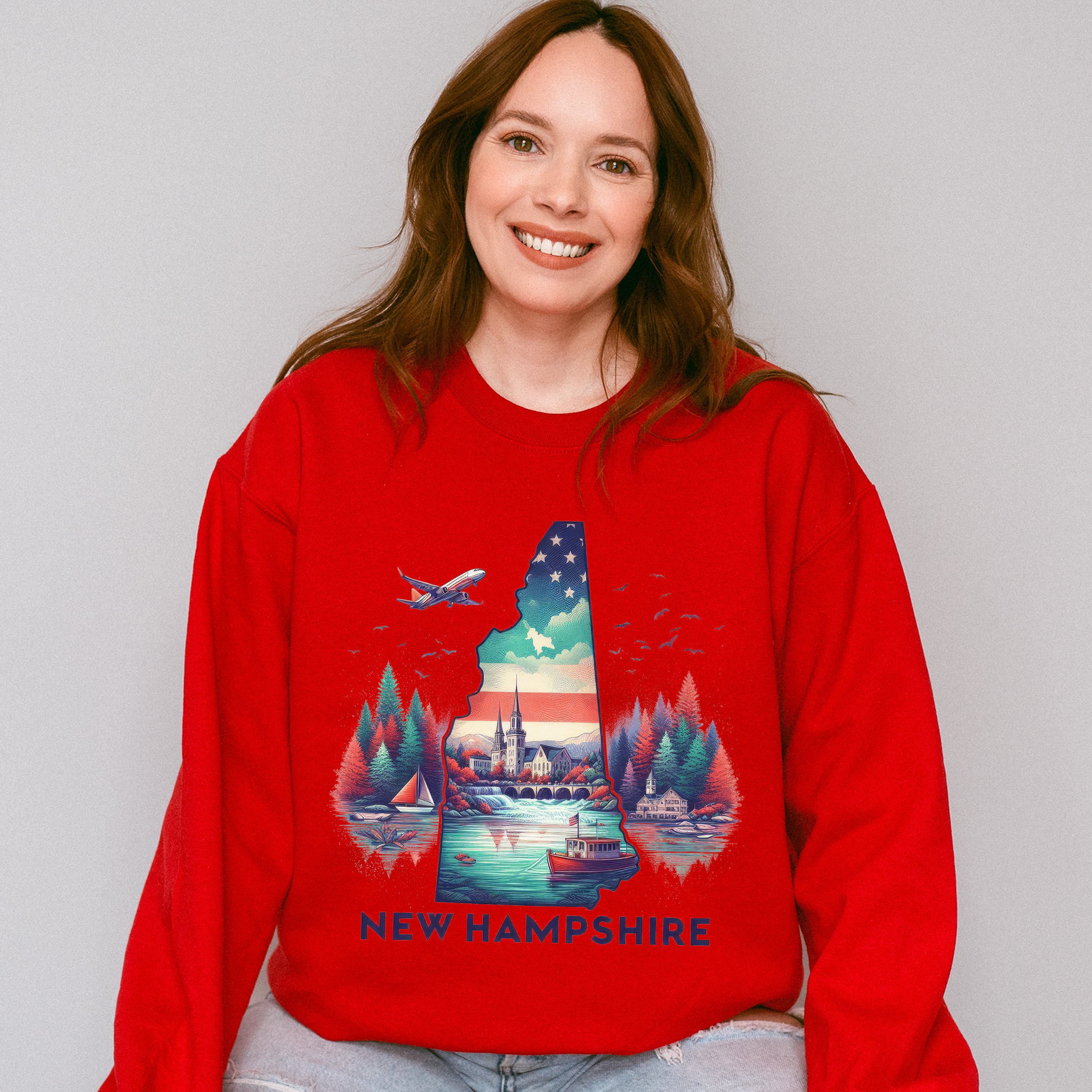 Colorful New Hampshire Design - States &amp; Cities Unisex Crewneck T-Shirt Sweatshirt Hoodie