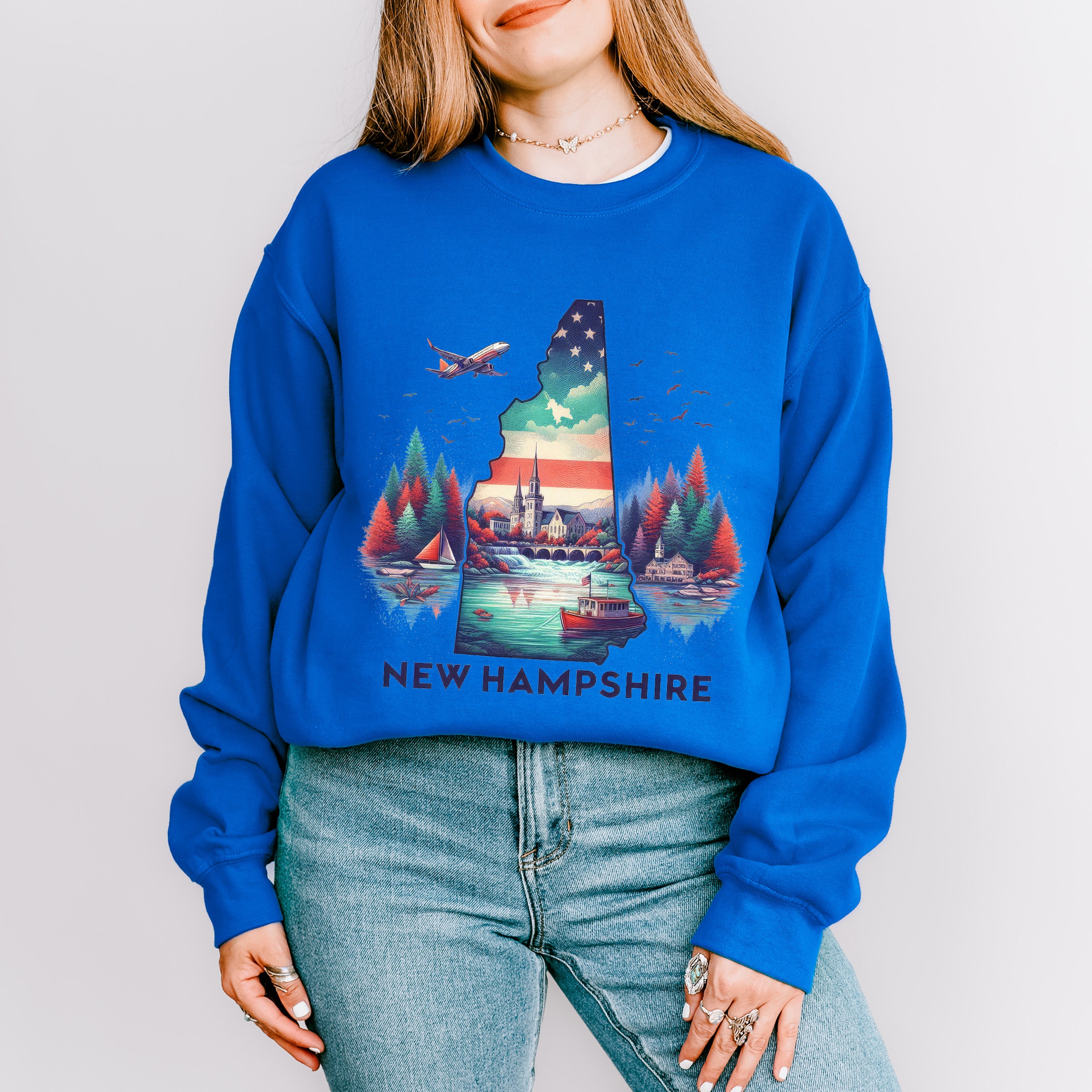 Colorful New Hampshire Design - States &amp; Cities Unisex Crewneck T-Shirt Sweatshirt Hoodie