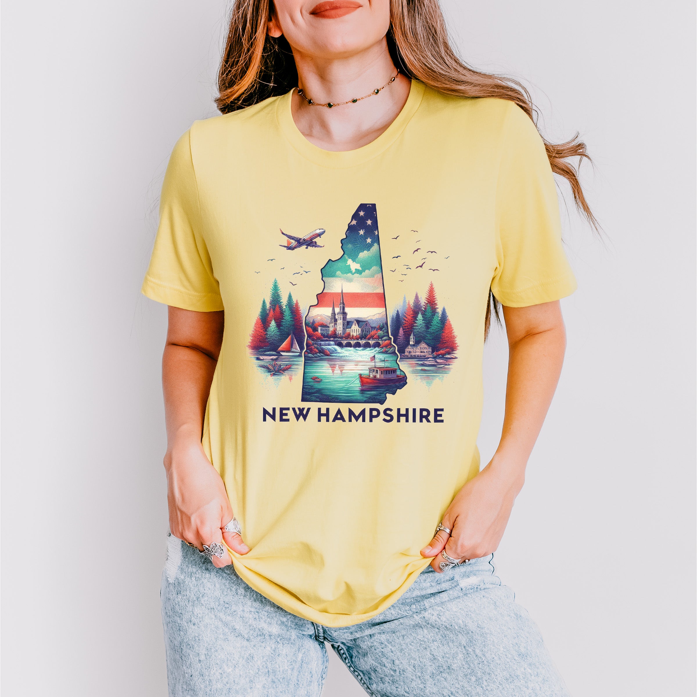 Colorful New Hampshire Design - States &amp; Cities Unisex Crewneck T-Shirt Sweatshirt Hoodie