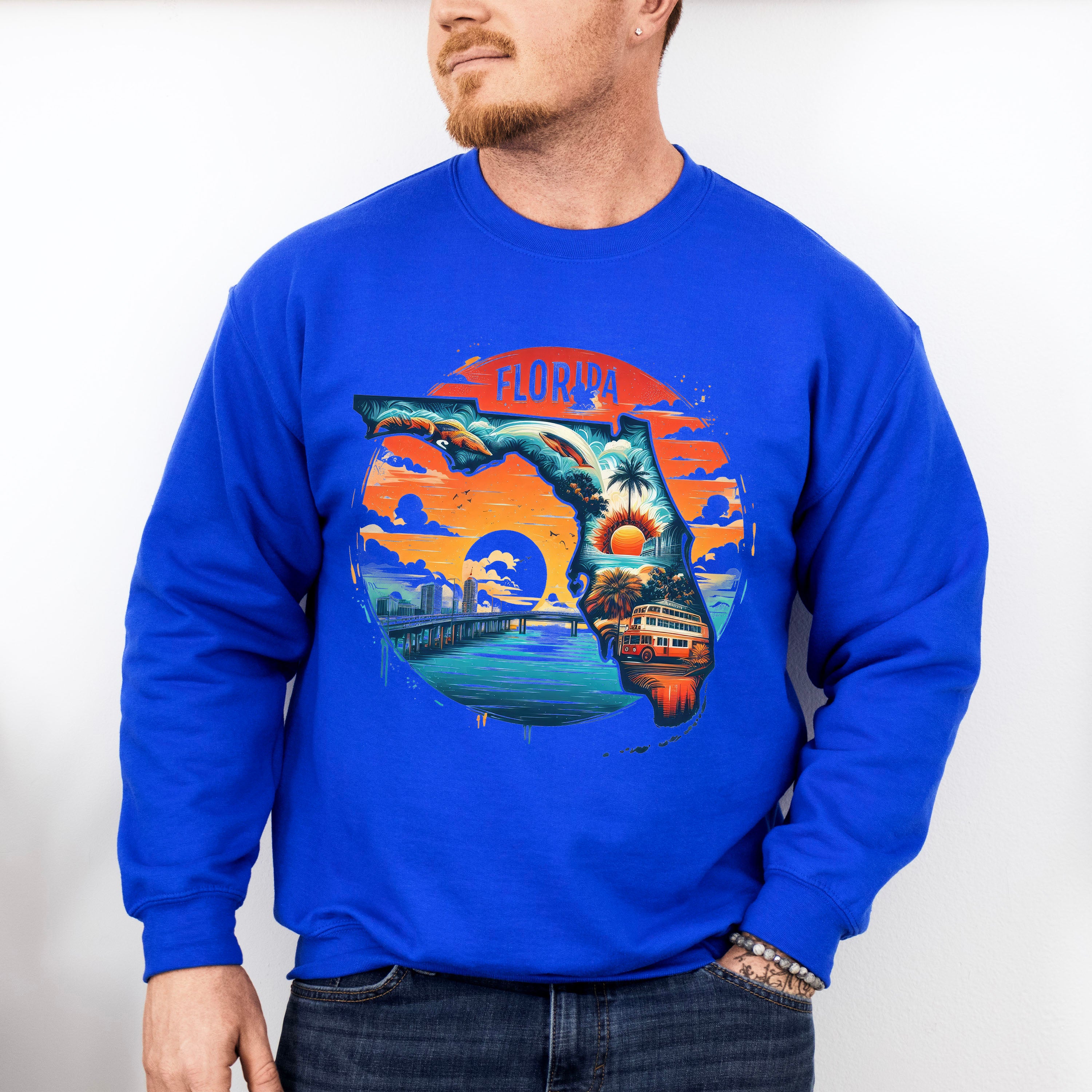 Colorful Florida Design - States &amp; Cities Unisex Crewneck T-Shirt Sweatshirt Hoodie