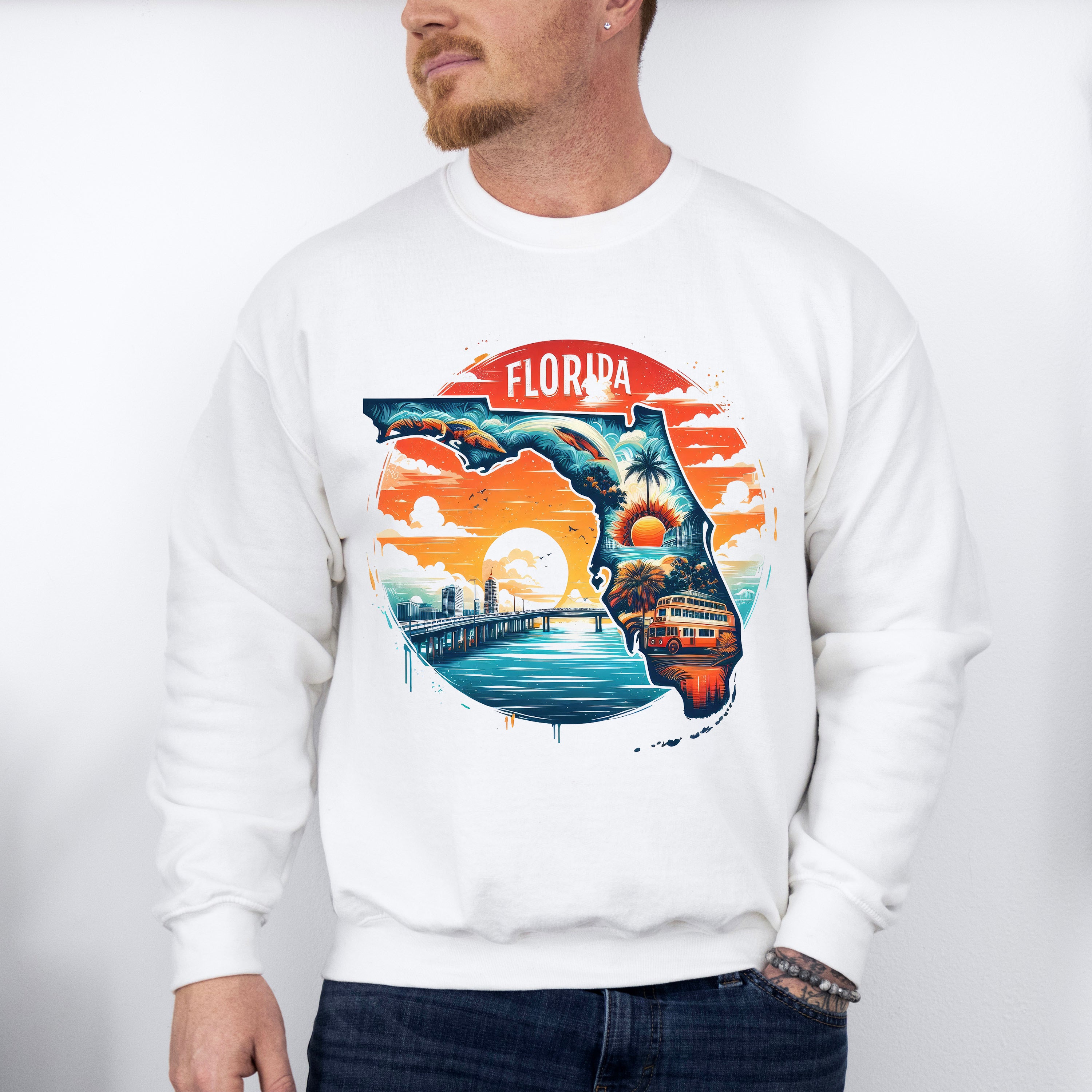 Colorful Florida Design - States &amp; Cities Unisex Crewneck T-Shirt Sweatshirt Hoodie