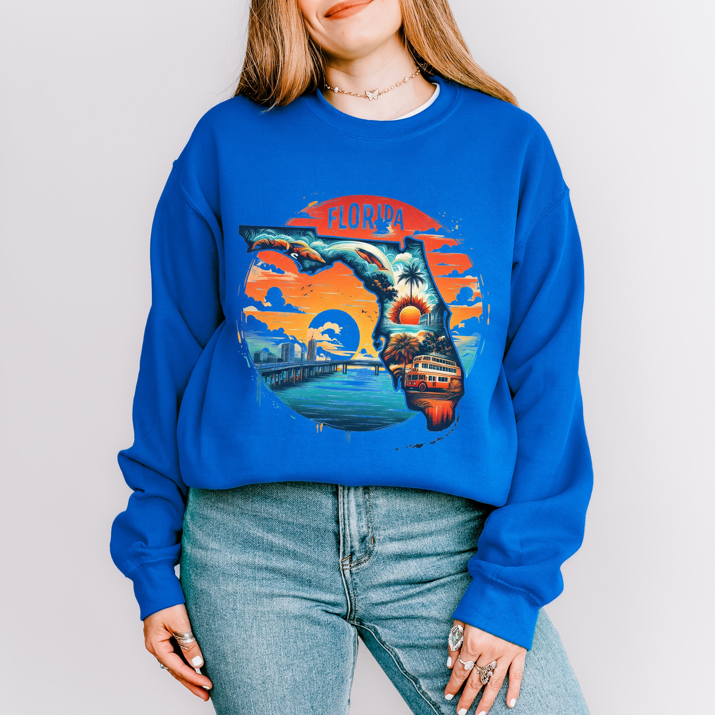 Colorful Florida Design - States &amp; Cities Unisex Crewneck T-Shirt Sweatshirt Hoodie