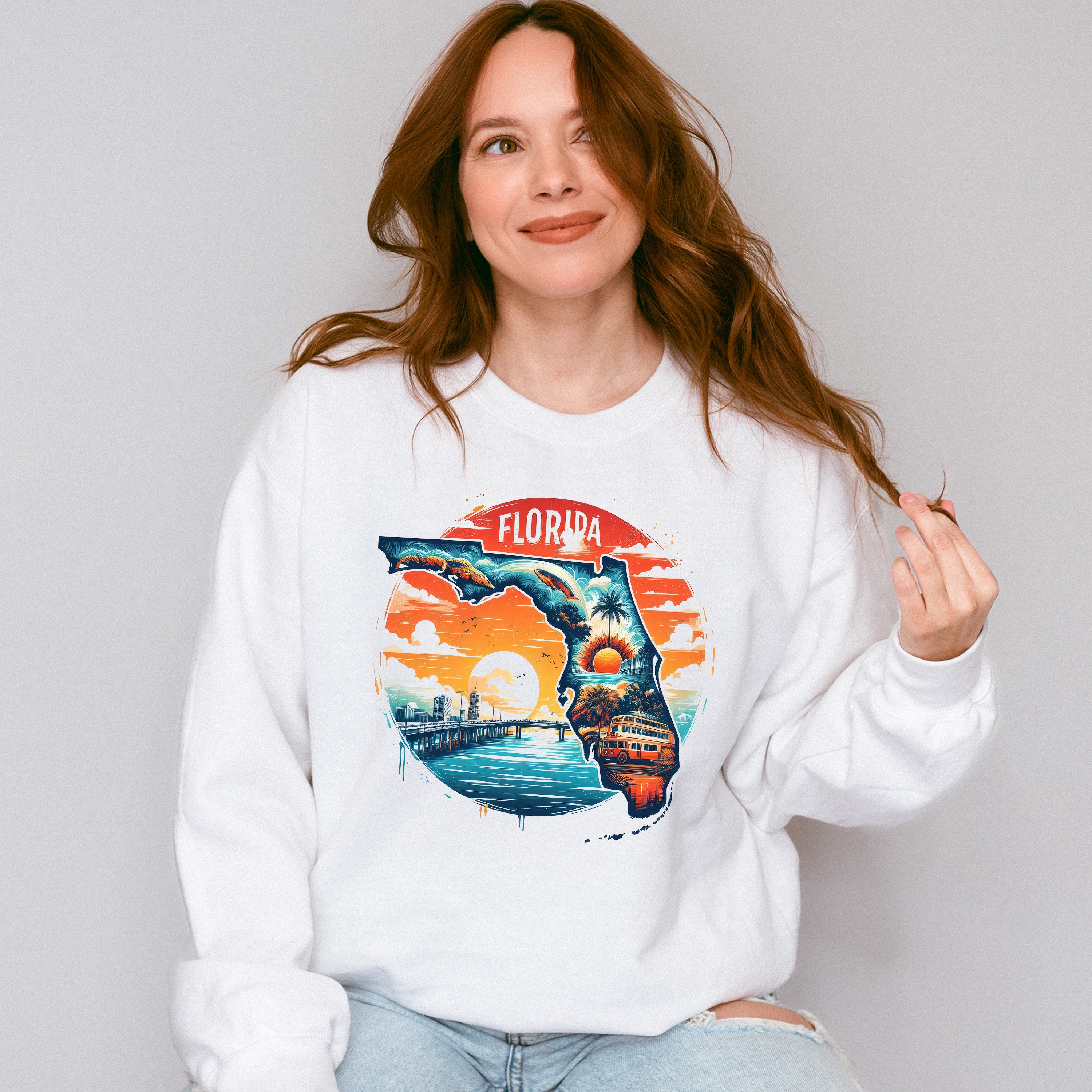 Colorful Florida Design - States &amp; Cities Unisex Crewneck T-Shirt Sweatshirt Hoodie