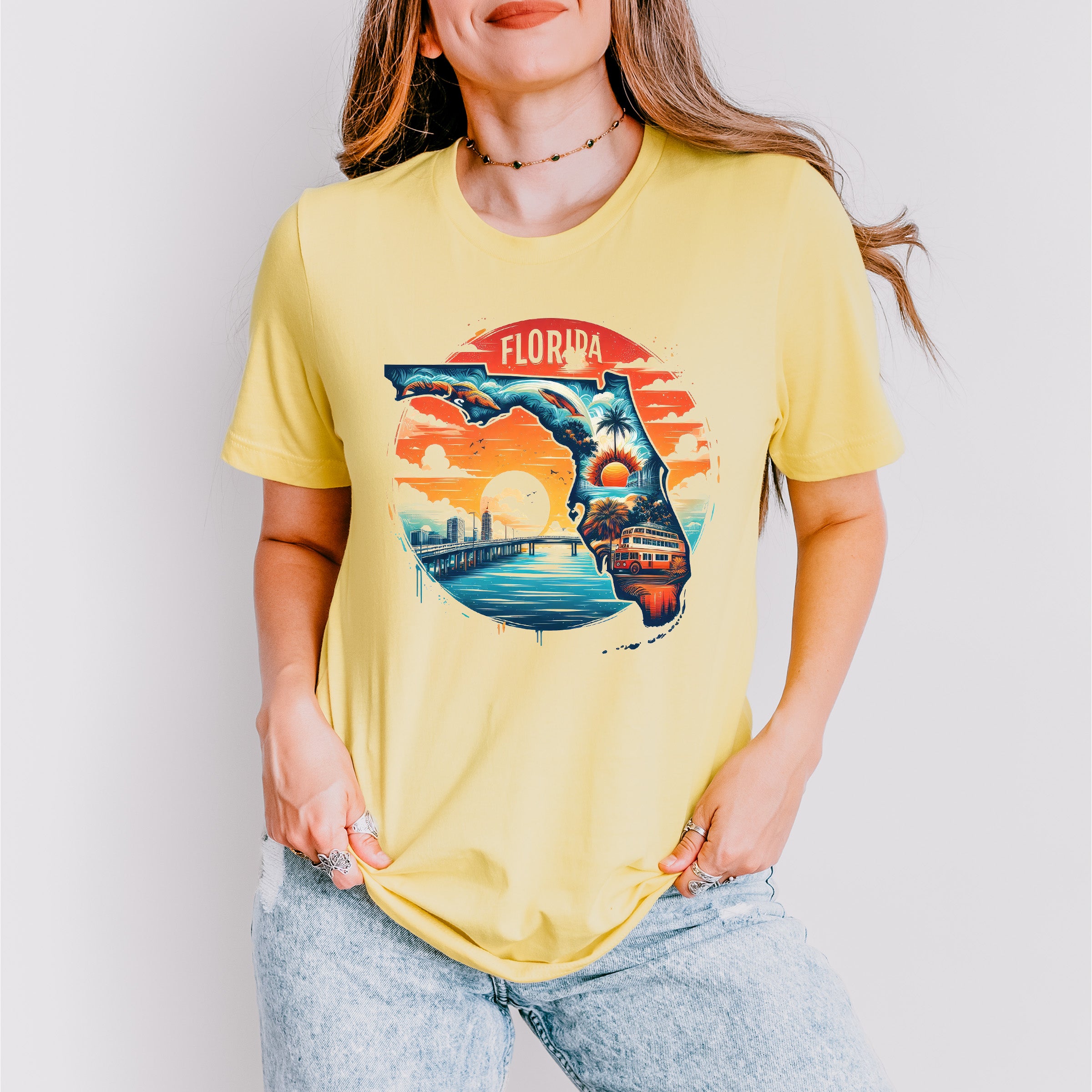 Colorful Florida Design - States &amp; Cities Unisex Crewneck T-Shirt Sweatshirt Hoodie