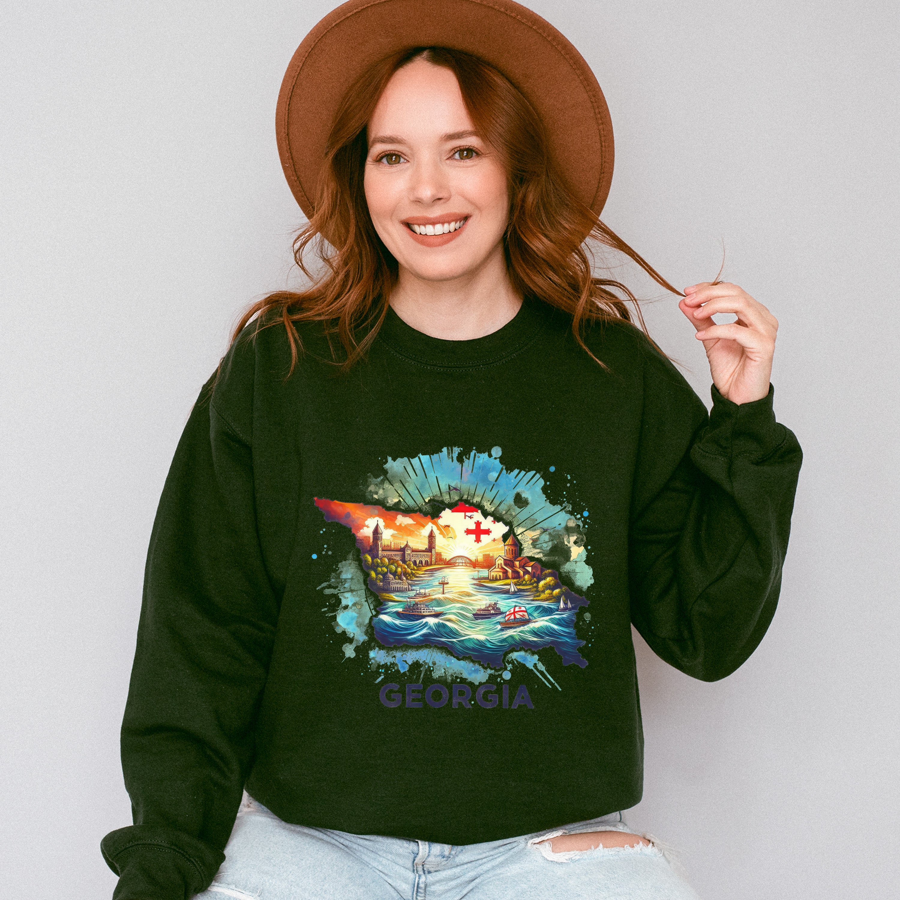 Colorful Georgia Design - States &amp; Cities Unisex Crewneck T-Shirt Sweatshirt Hoodie