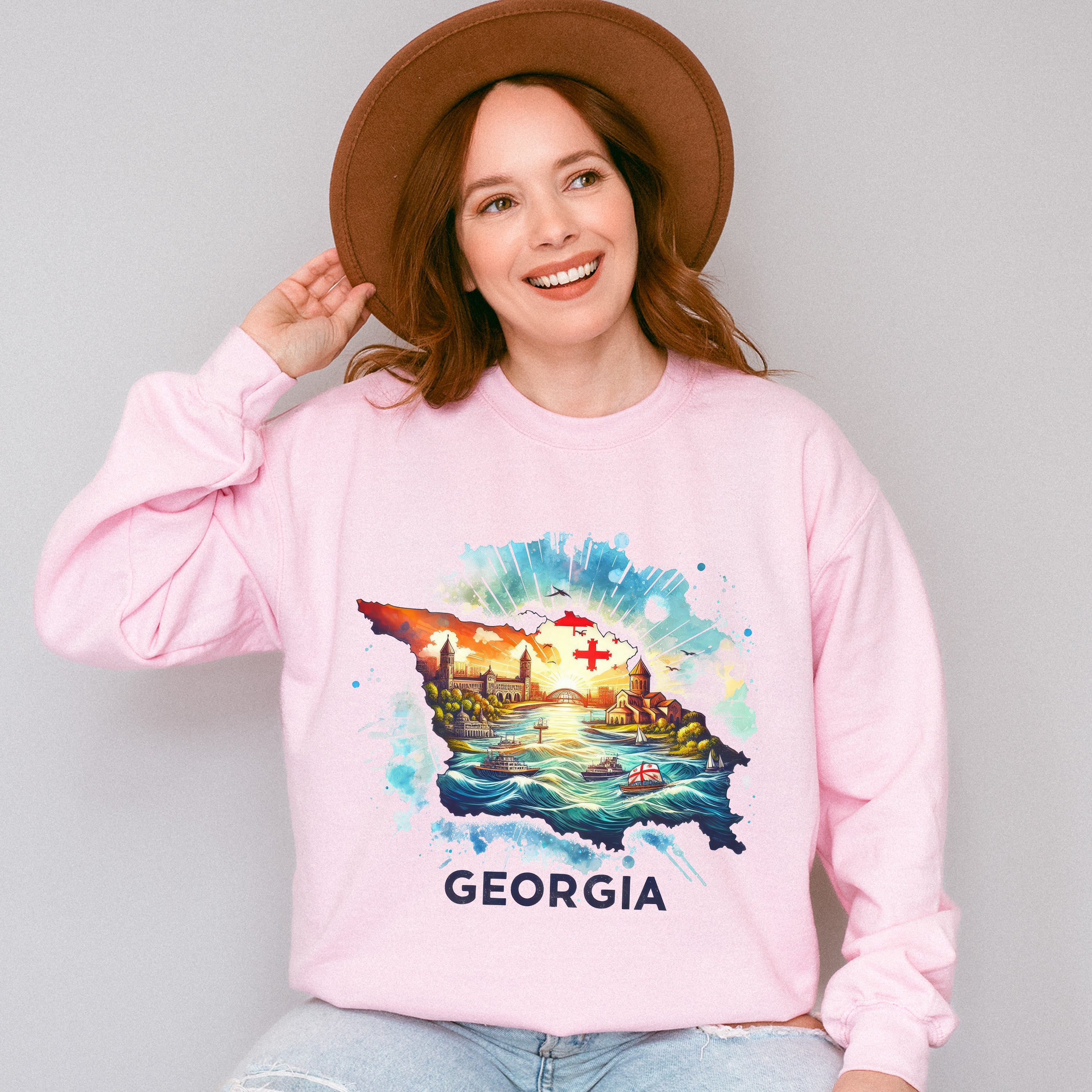 Colorful Georgia Design - States &amp; Cities Unisex Crewneck T-Shirt Sweatshirt Hoodie