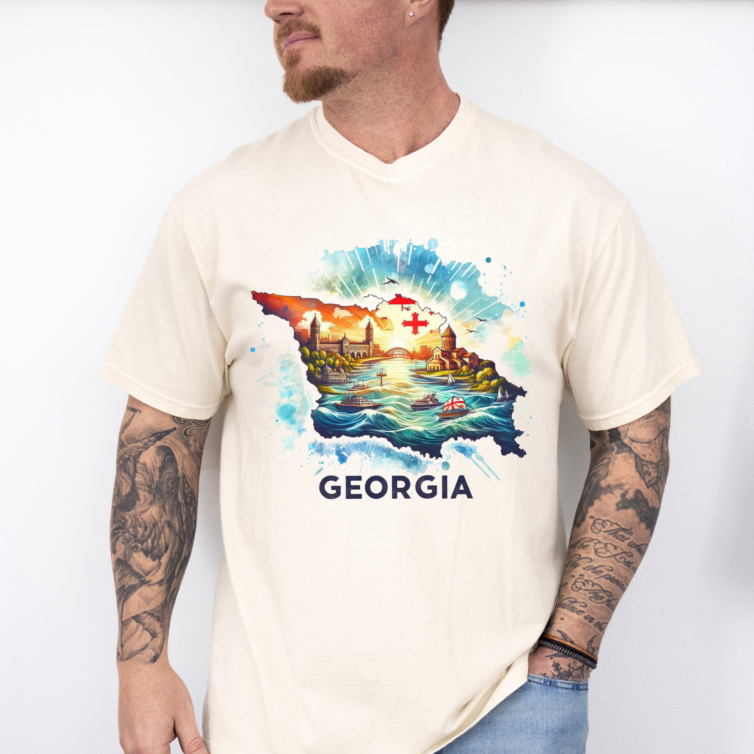 Colorful Georgia Design - States &amp; Cities Unisex Crewneck T-Shirt Sweatshirt Hoodie