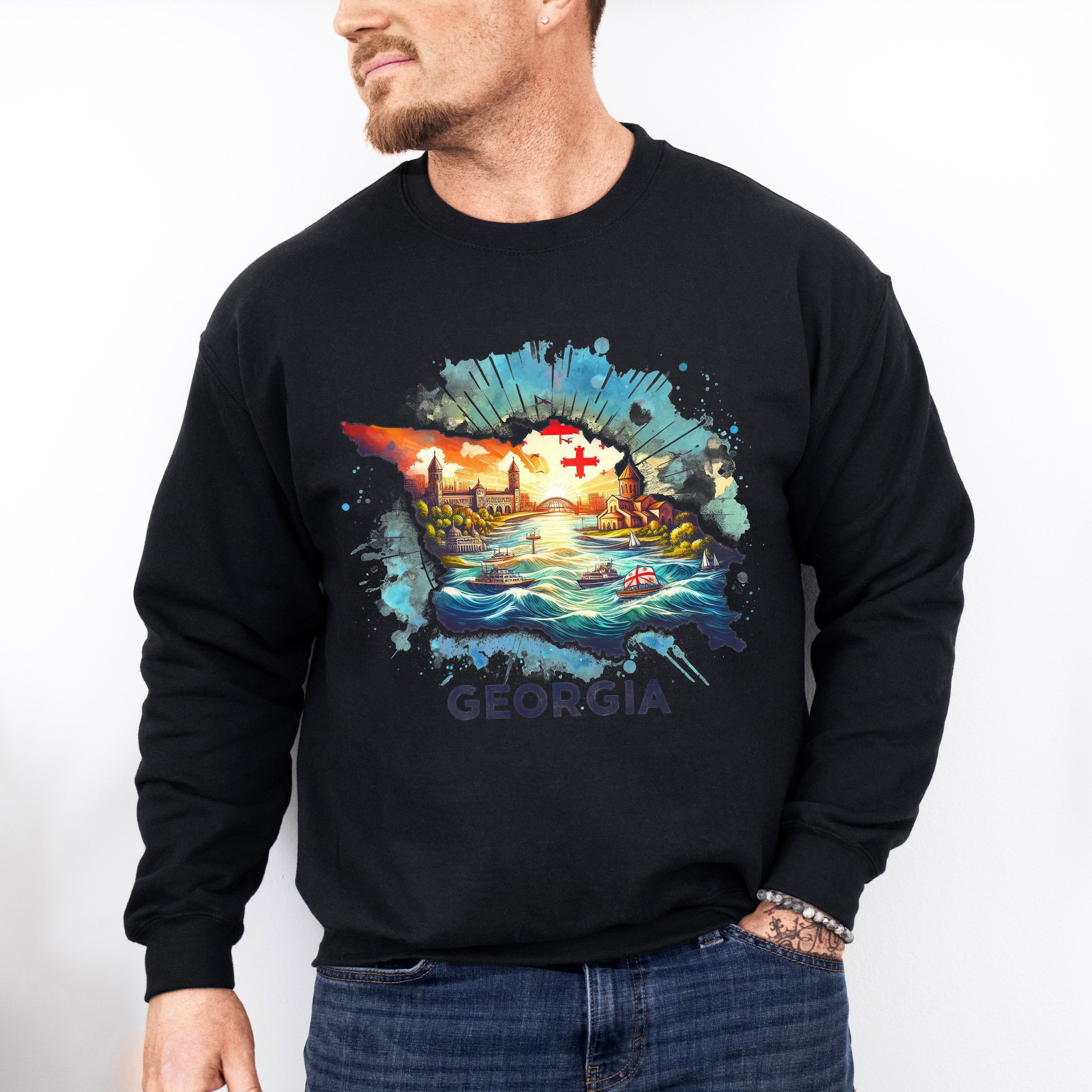 Colorful Georgia Design - States &amp; Cities Unisex Crewneck T-Shirt Sweatshirt Hoodie