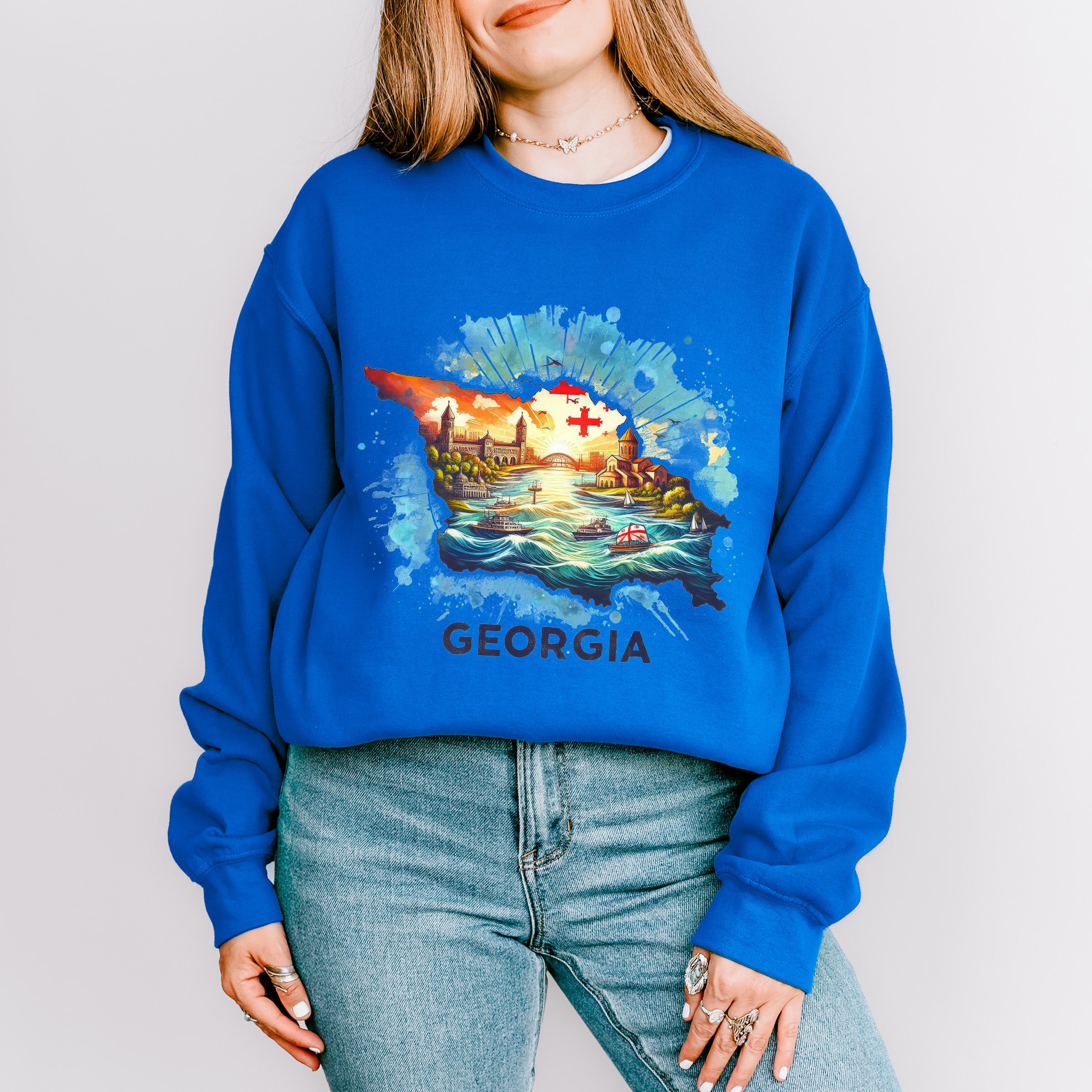 Colorful Georgia Design - States &amp; Cities Unisex Crewneck T-Shirt Sweatshirt Hoodie