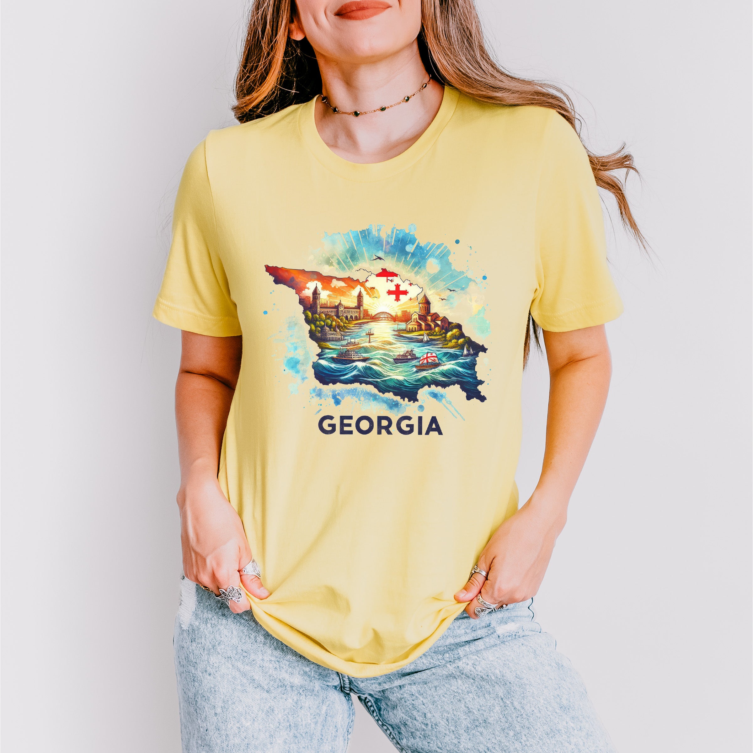 Colorful Georgia Design - States &amp; Cities Unisex Crewneck T-Shirt Sweatshirt Hoodie