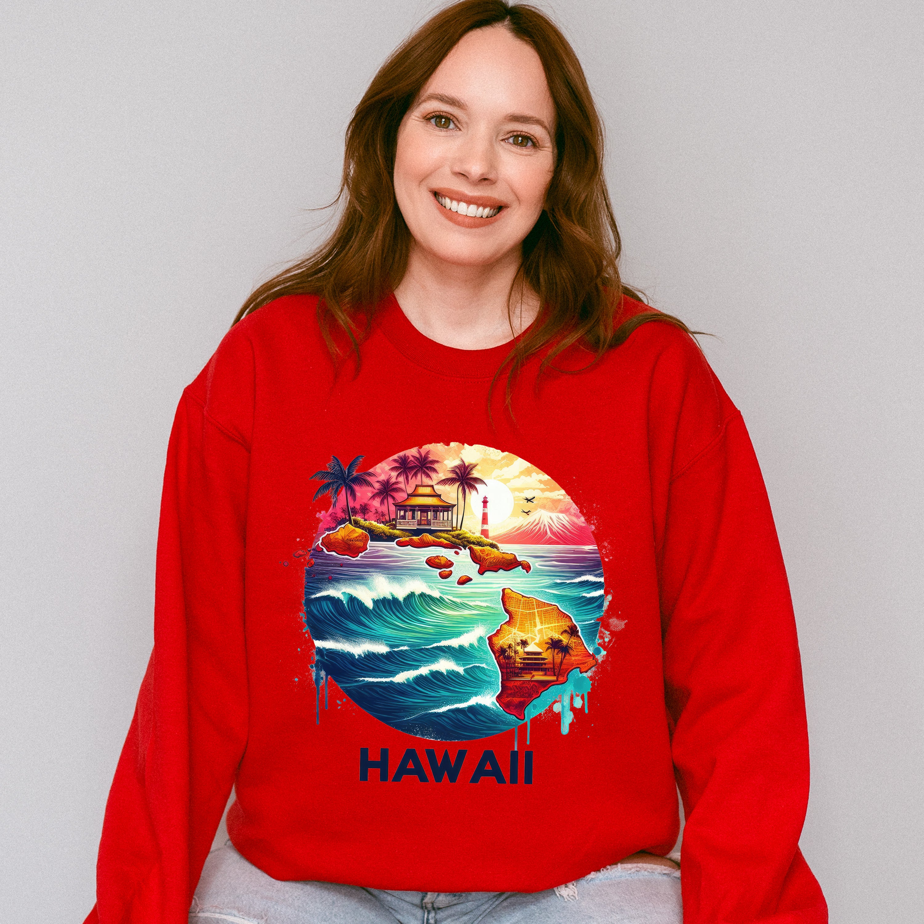 Colorful Hawaii Design - States &amp; Cities Unisex Crewneck T-Shirt Sweatshirt Hoodie