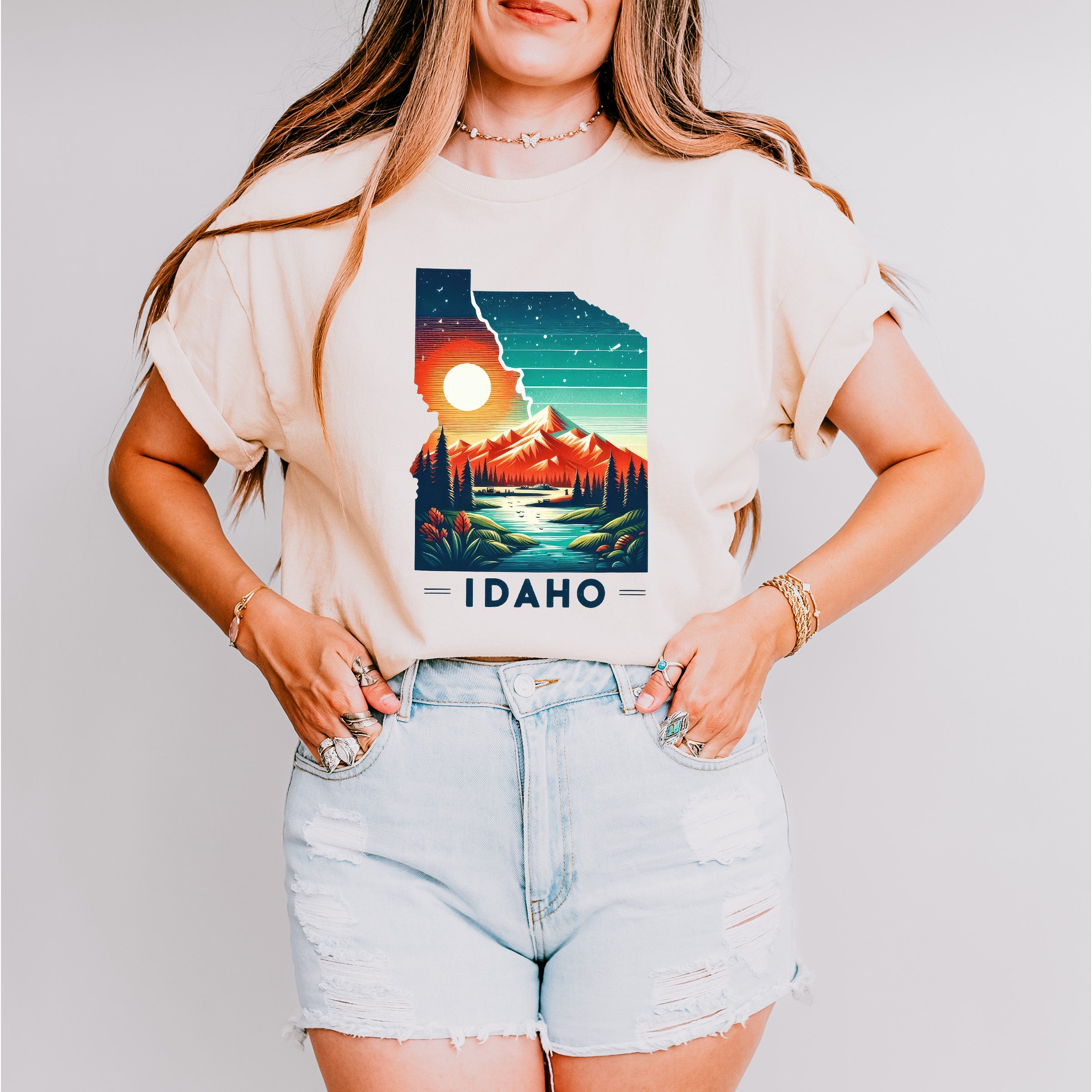 Colorful Idaho Design - States &amp; Cities Unisex Crewneck T-Shirt Sweatshirt Hoodie