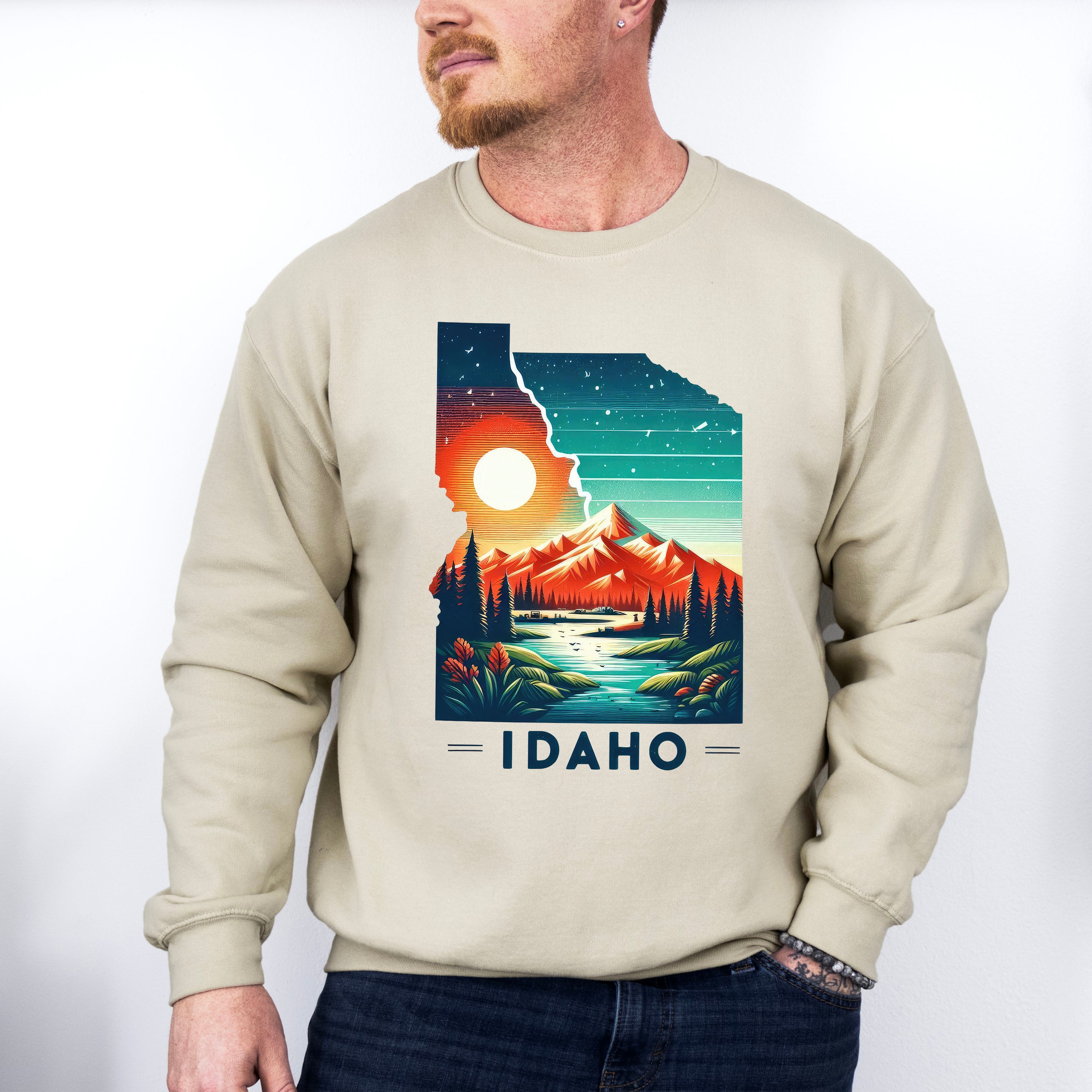 Colorful Idaho Design - States &amp; Cities Unisex Crewneck T-Shirt Sweatshirt Hoodie